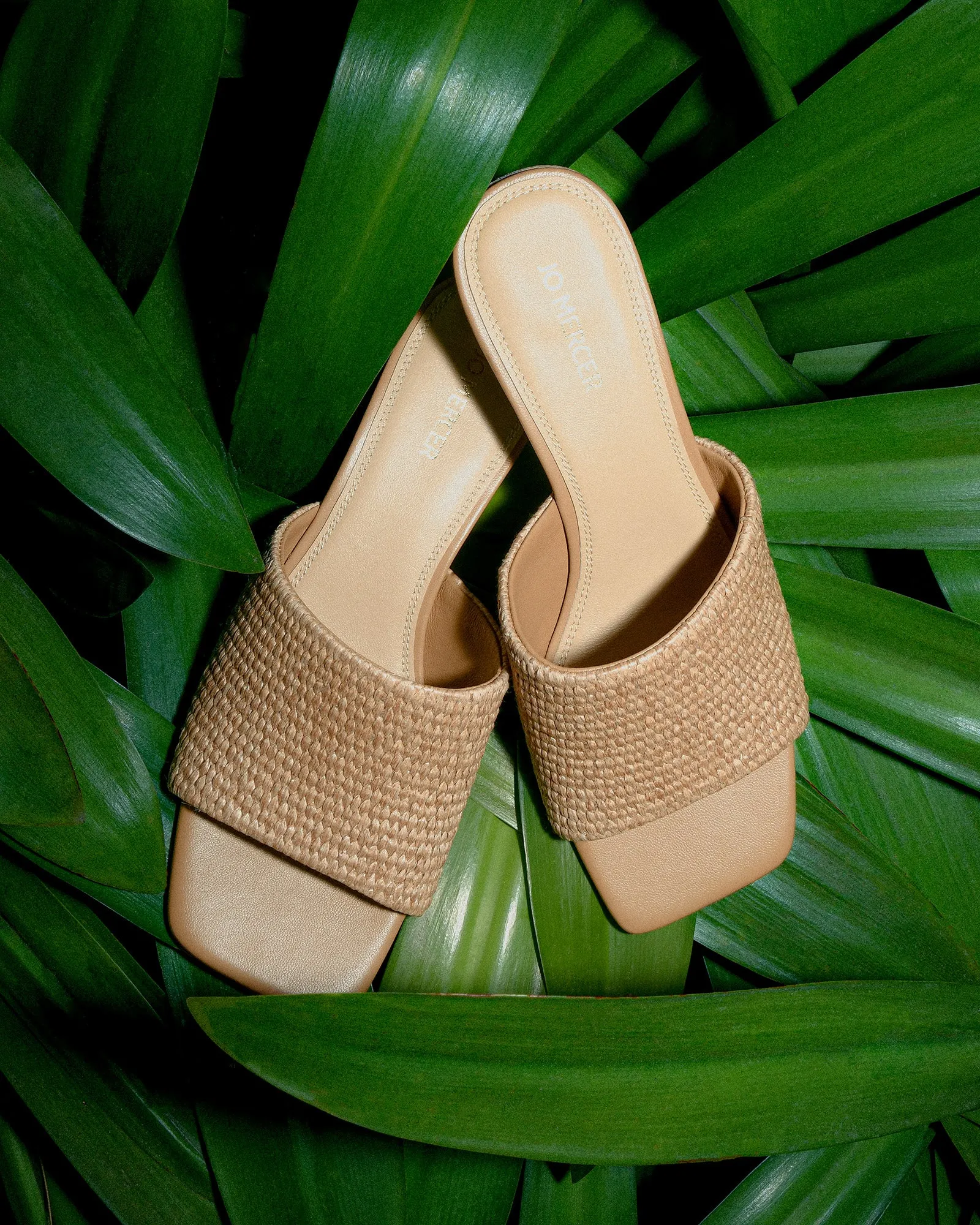 HERBIE MID HEEL SANDALS TAN RAFFIA Jo Mercer