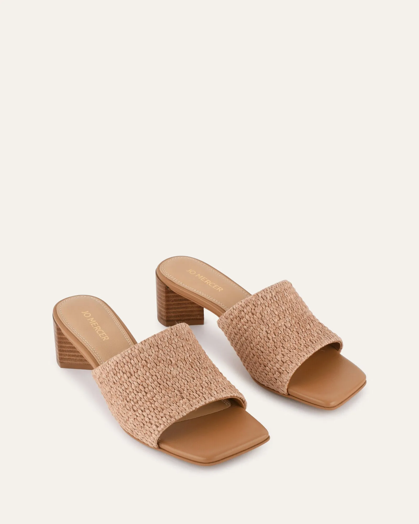 HERBIE MID HEEL SANDALS TAN RAFFIA Jo Mercer