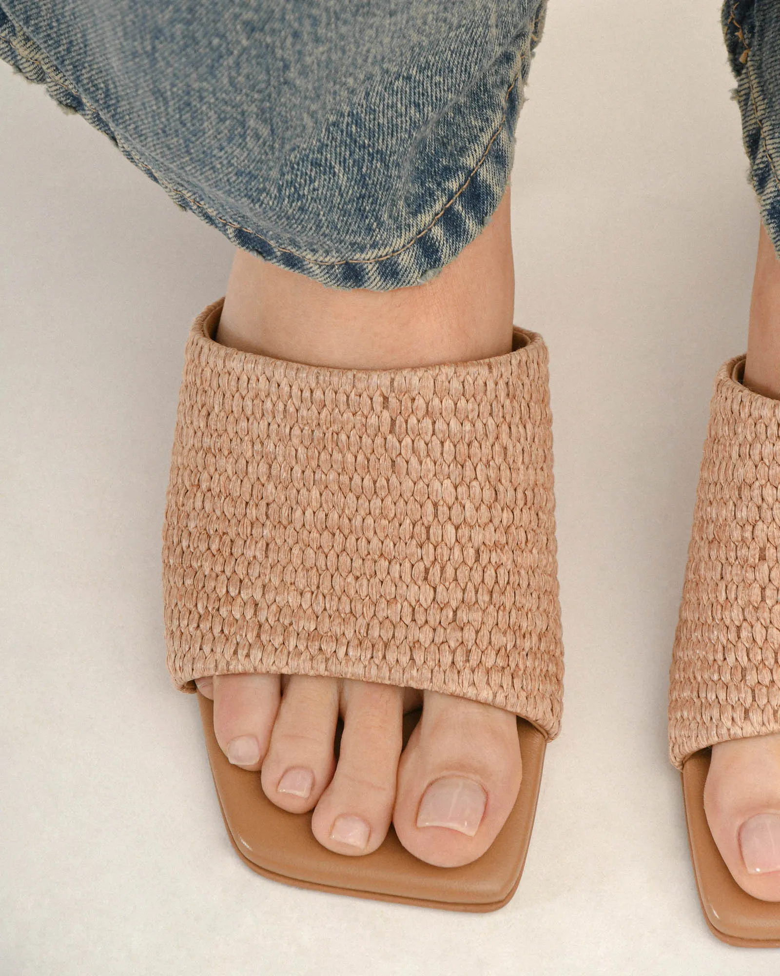 HERBIE MID HEEL SANDALS TAN RAFFIA Jo Mercer