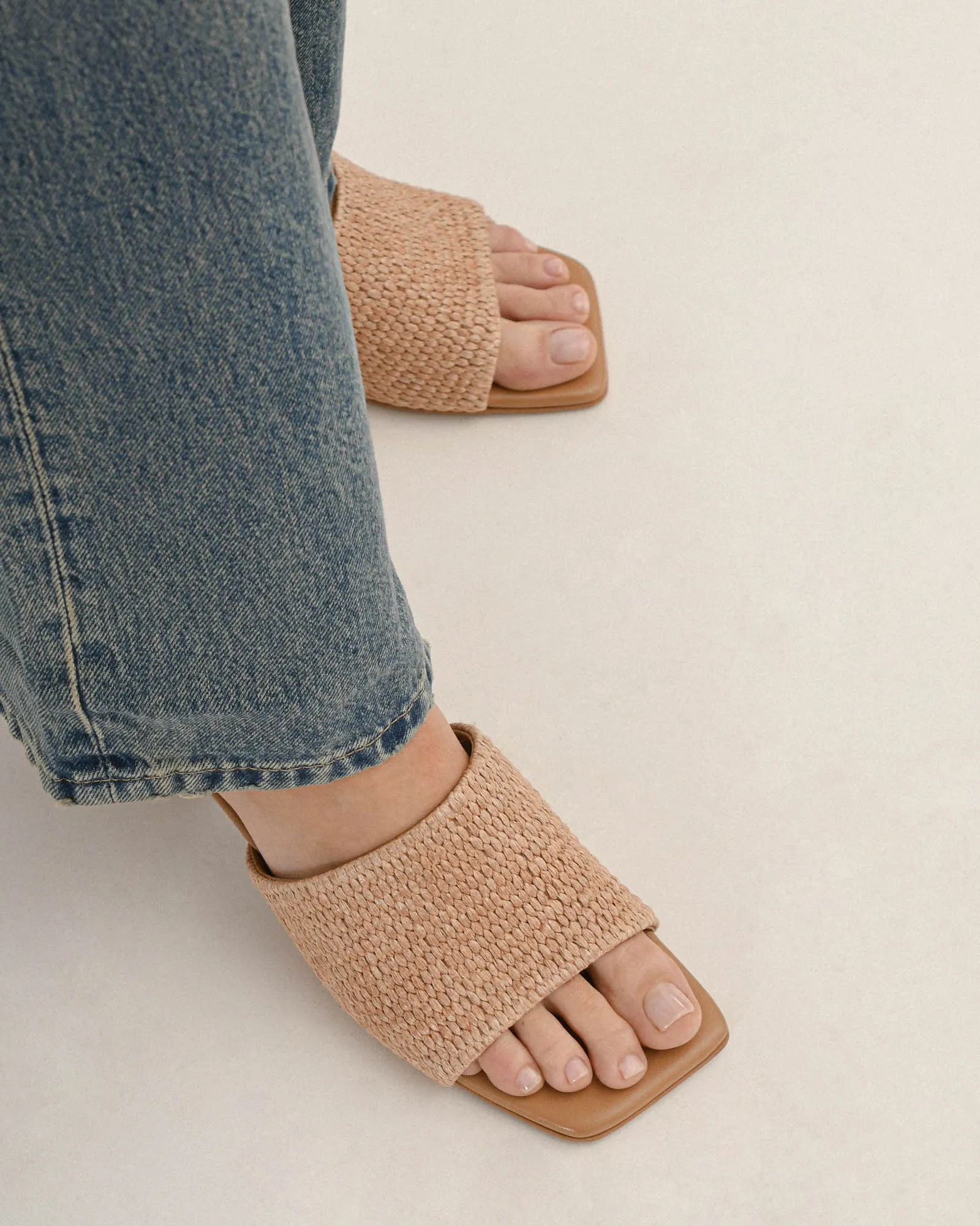 HERBIE MID HEEL SANDALS TAN RAFFIA Jo Mercer