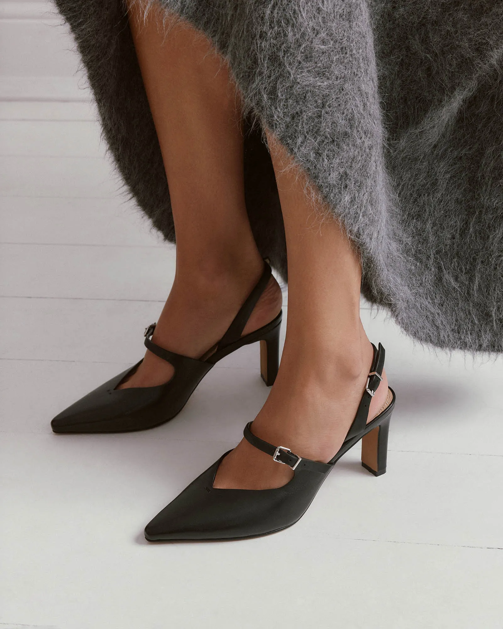 INGRID MID HEEL BLACK LEATHER Jo Mercer