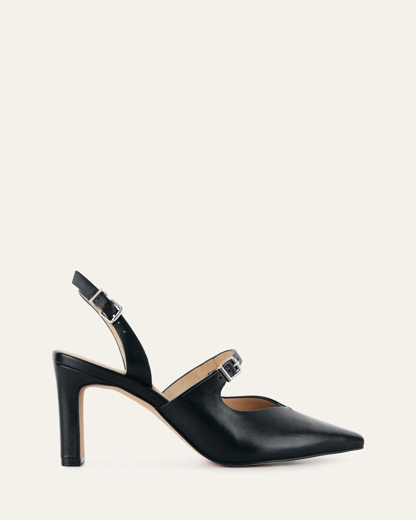 INGRID MID HEEL BLACK LEATHER Jo Mercer