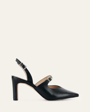 INGRID MID HEEL BLACK LEATHER Jo Mercer