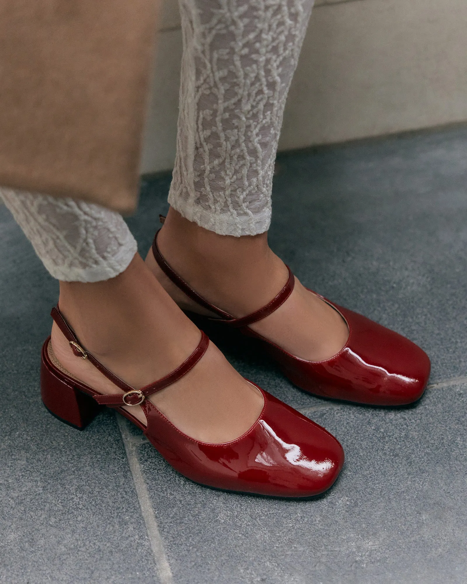 JENNA LOW HEELS RUBY RED PATENT Jo Mercer
