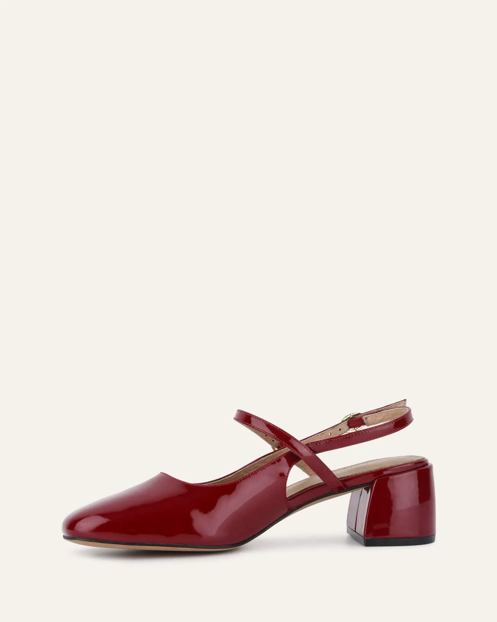 JENNA LOW HEELS RUBY RED PATENT Jo Mercer