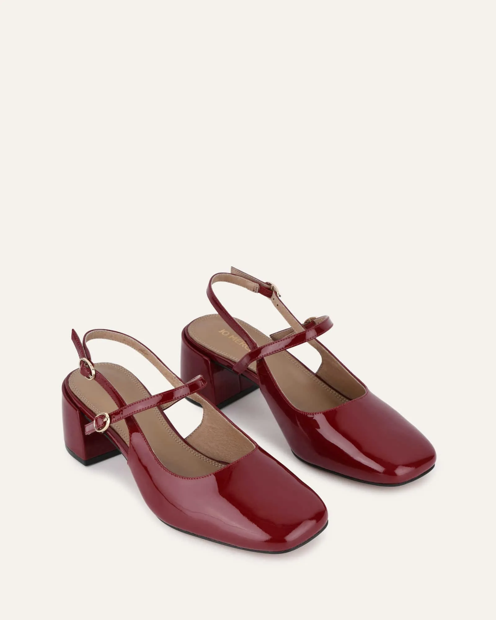 JENNA LOW HEELS RUBY RED PATENT Jo Mercer