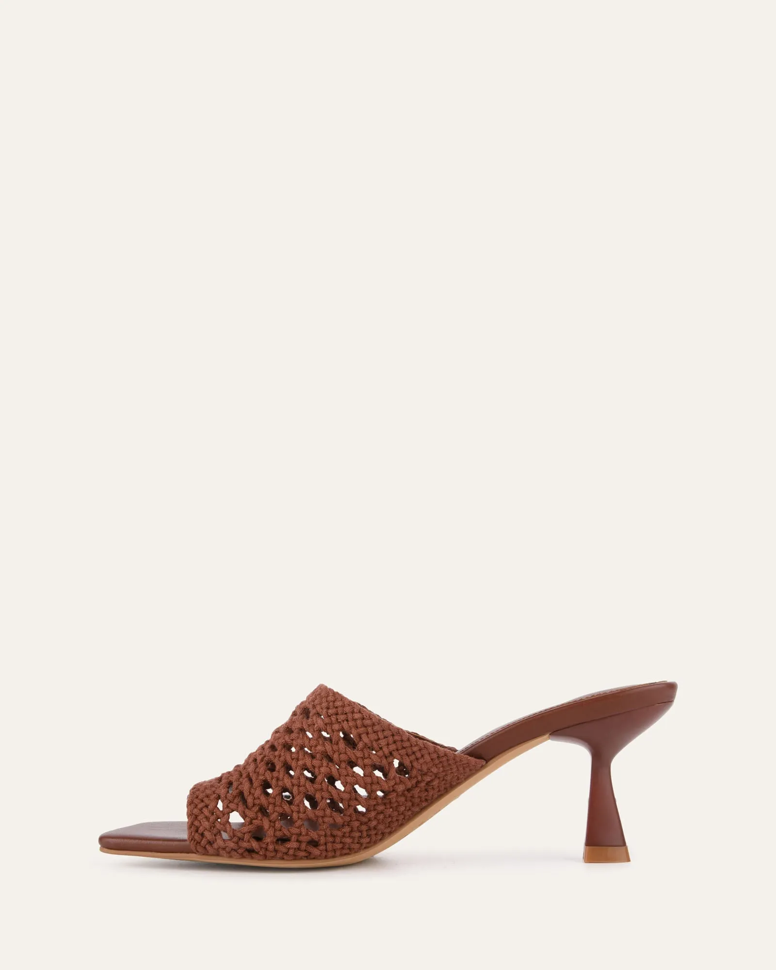 JORDYN MID HEEL SANDALS COGNAC TEXTILE Jo Mercer
