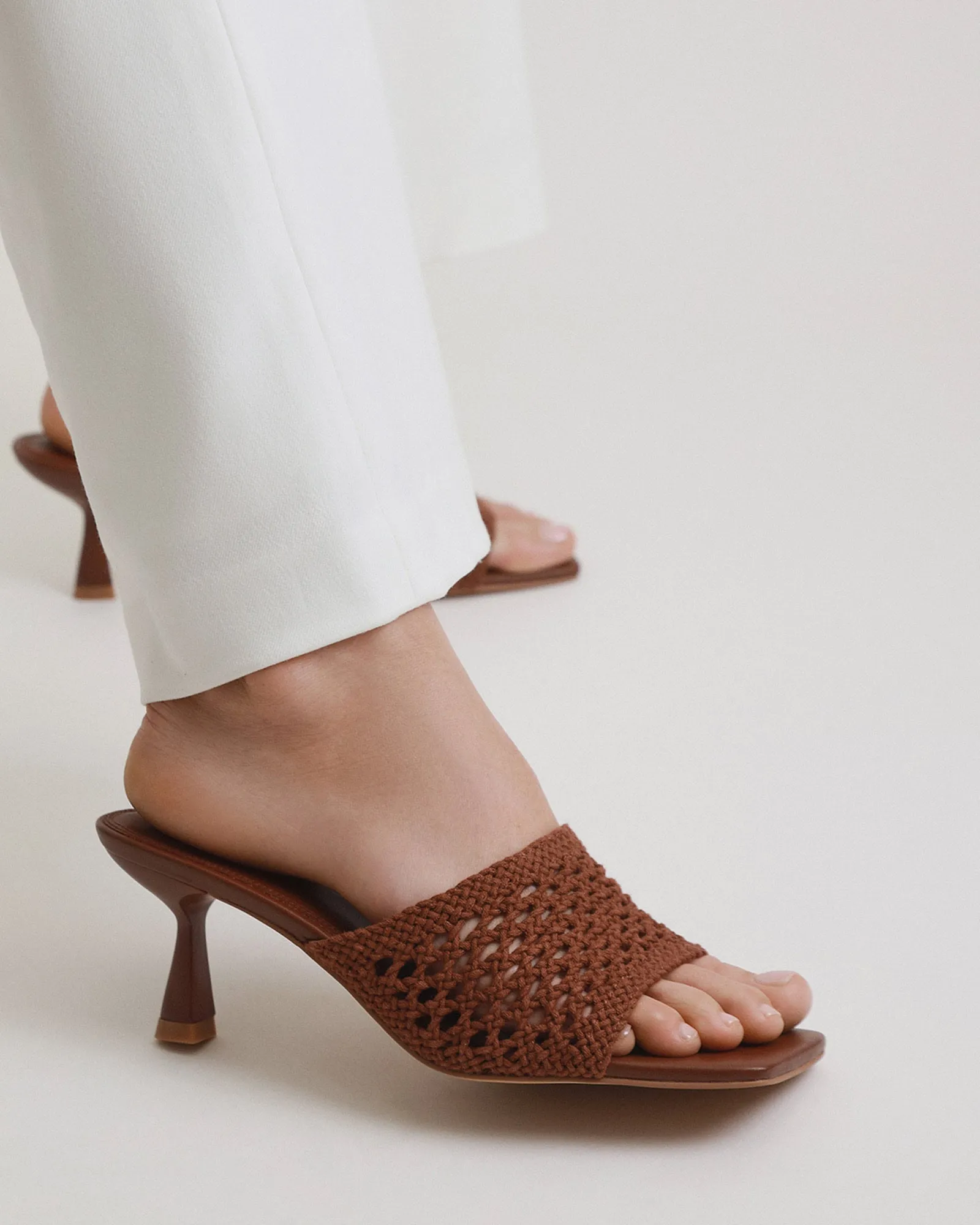 JORDYN MID HEEL SANDALS COGNAC TEXTILE Jo Mercer
