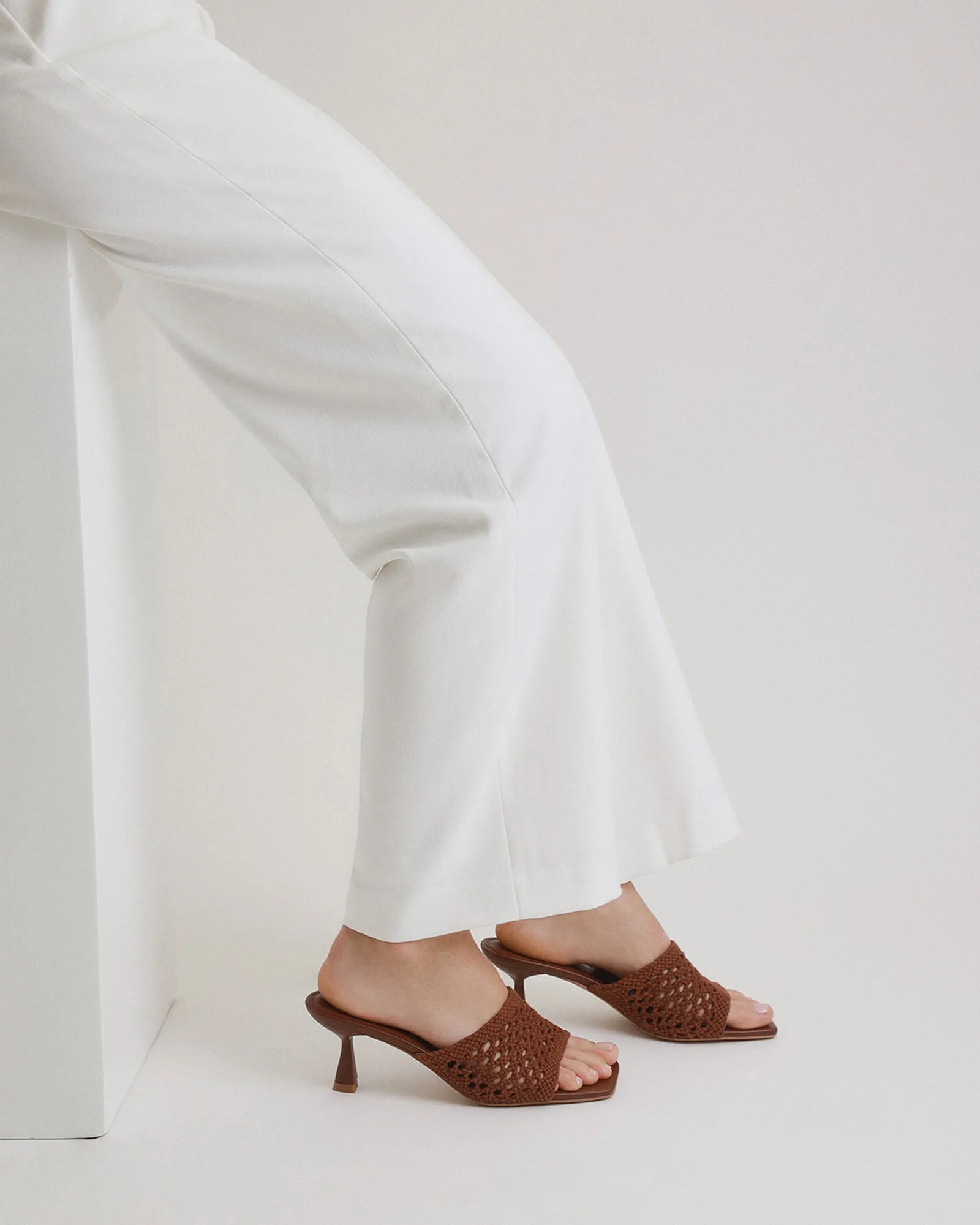 JORDYN MID HEEL SANDALS COGNAC TEXTILE Jo Mercer