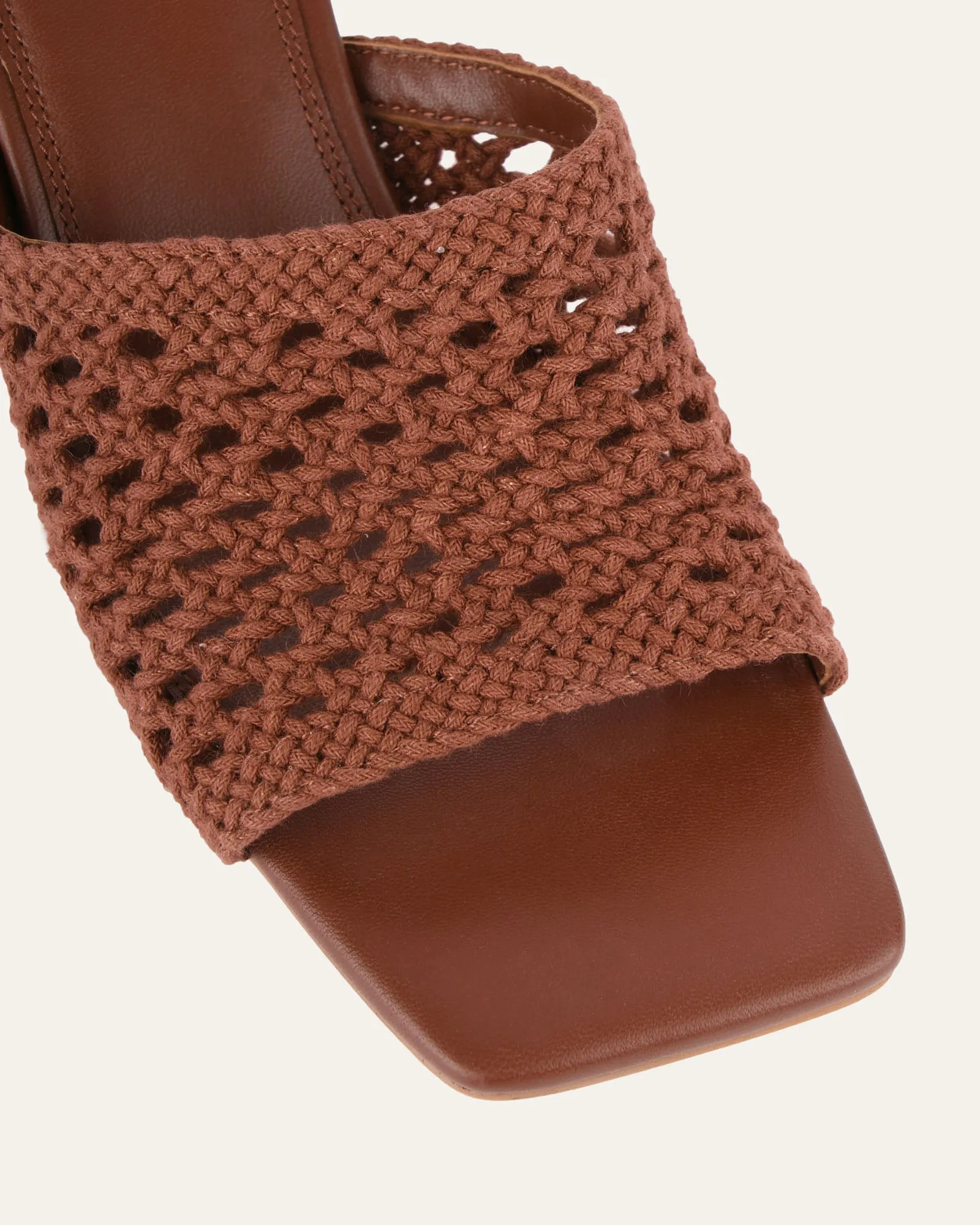 JORDYN MID HEEL SANDALS COGNAC TEXTILE Jo Mercer