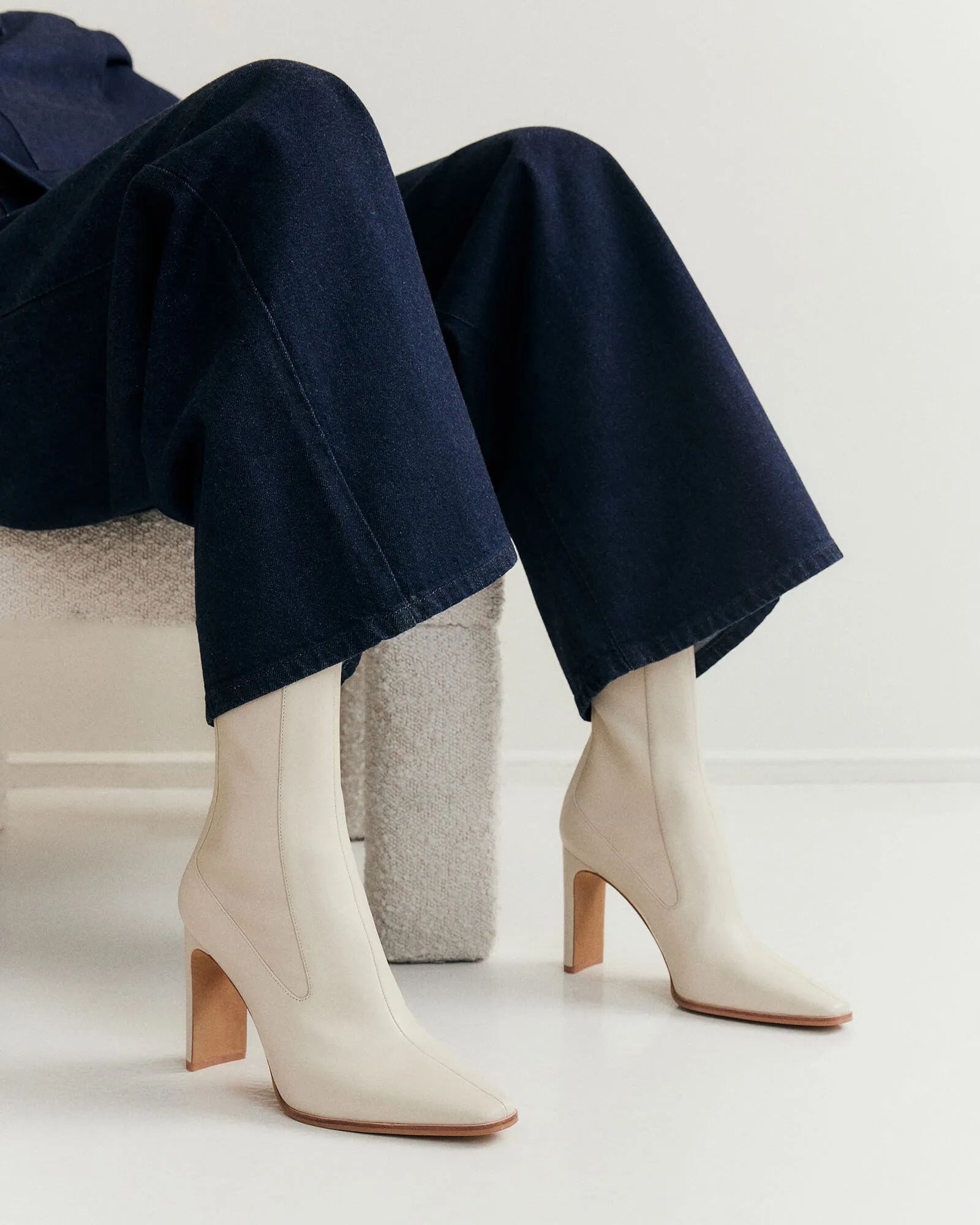 JUNE HIGH ANKLE BOOTS OFF WHITE LEATHER Jo Mercer