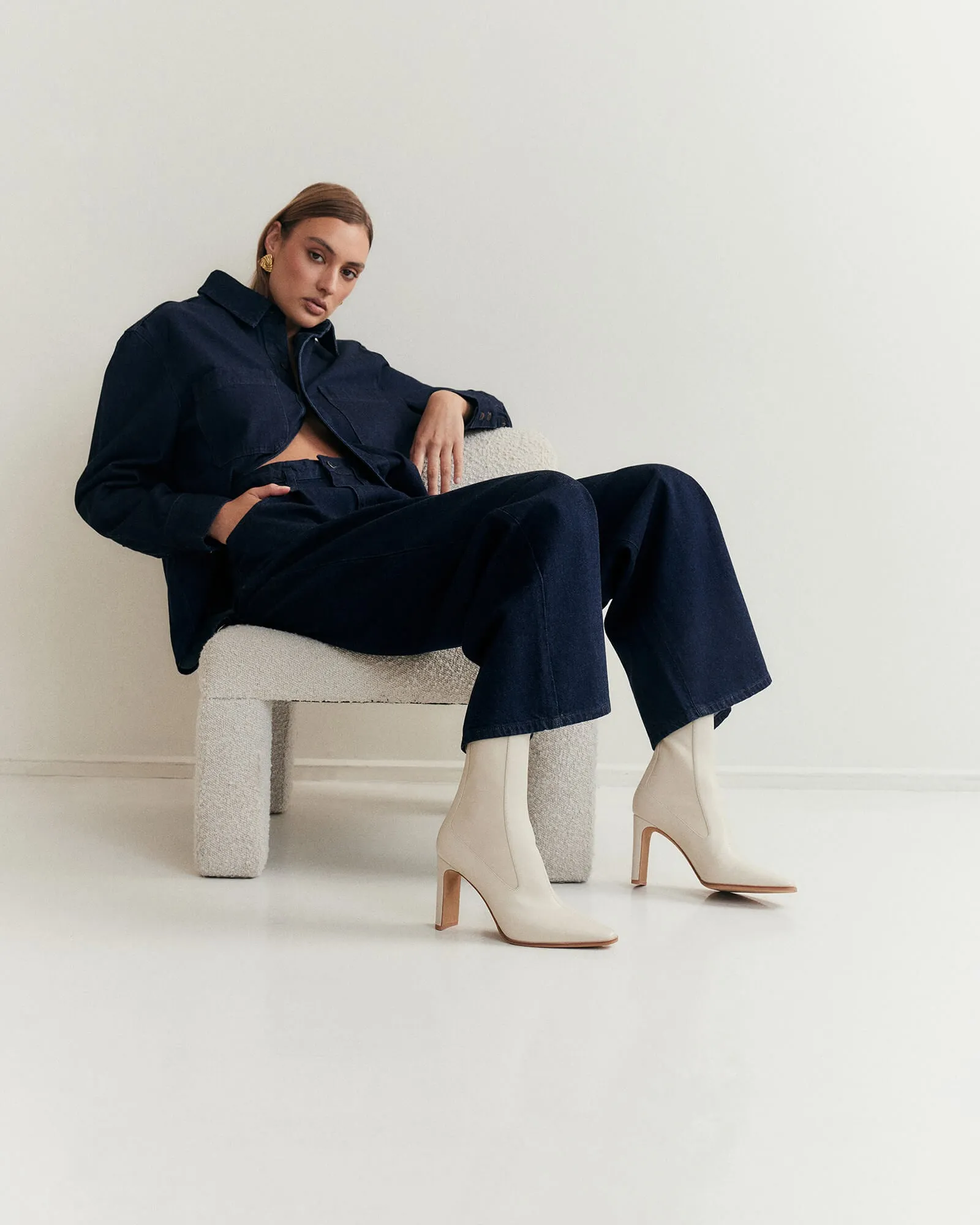 JUNE HIGH ANKLE BOOTS OFF WHITE LEATHER Jo Mercer