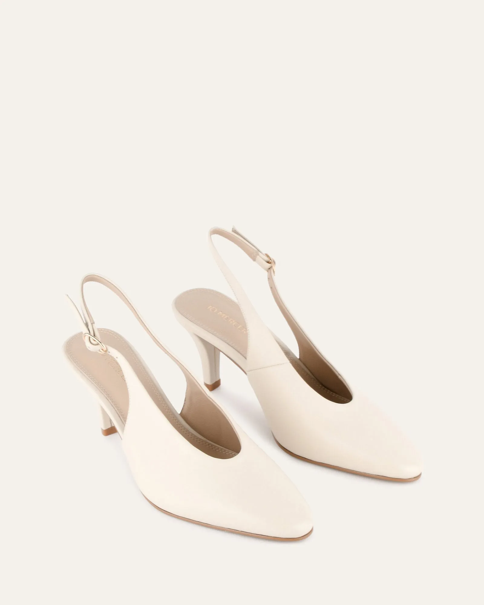 JUSTINE MID HEEL OFF WHITE LEATHER Jo Mercer