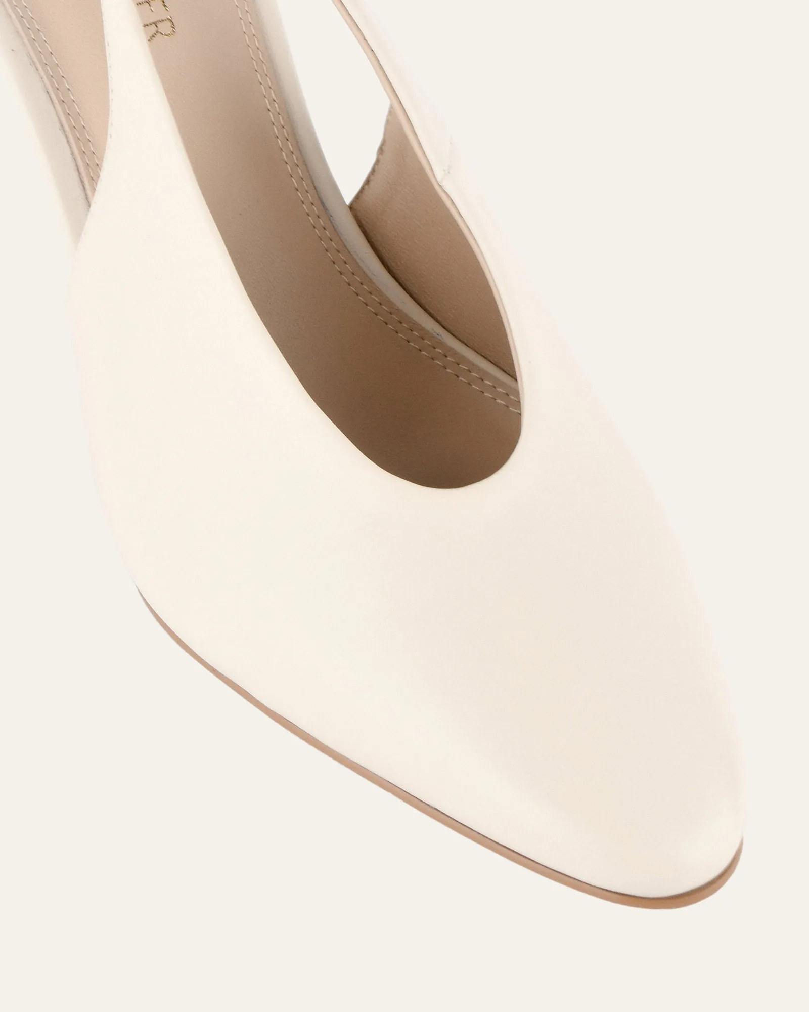 JUSTINE MID HEEL OFF WHITE LEATHER Jo Mercer