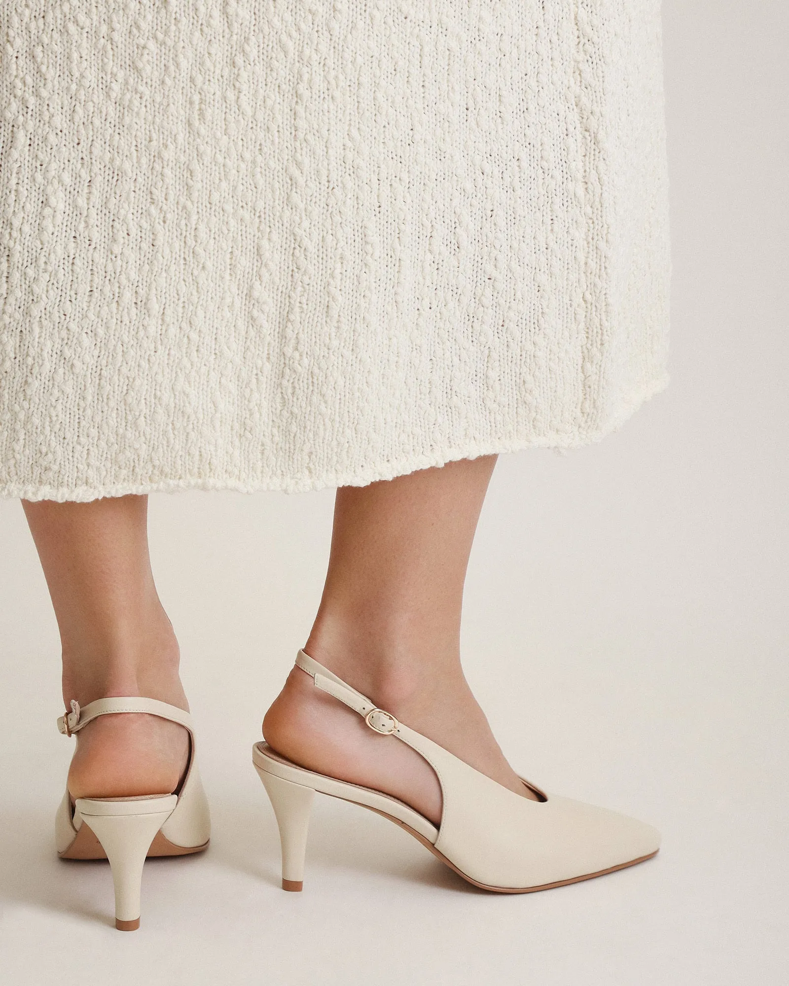 JUSTINE MID HEEL OFF WHITE LEATHER Jo Mercer