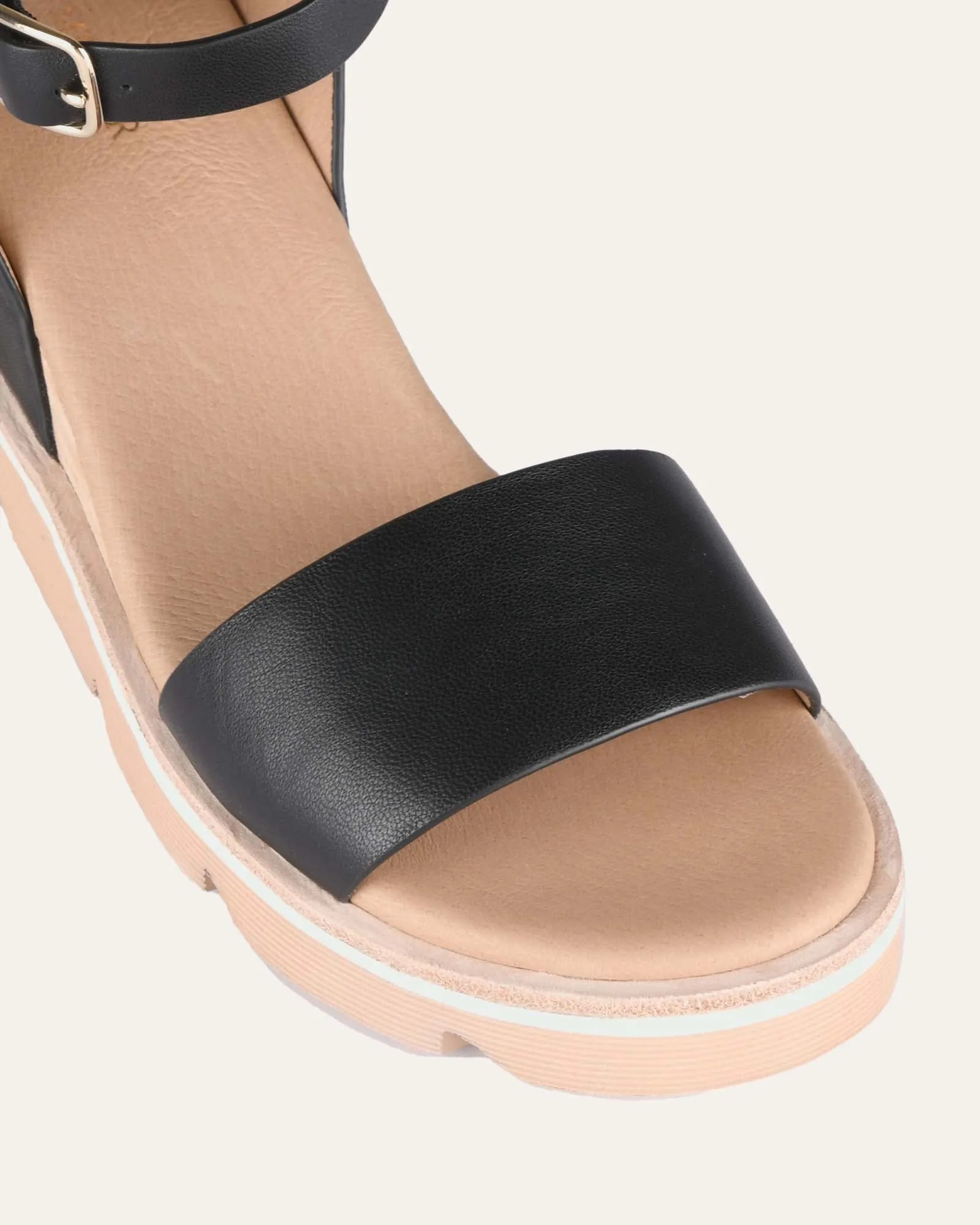 KATIE MID HEEL WEDGE SANDALS BLACK LEATHER Jo Mercer