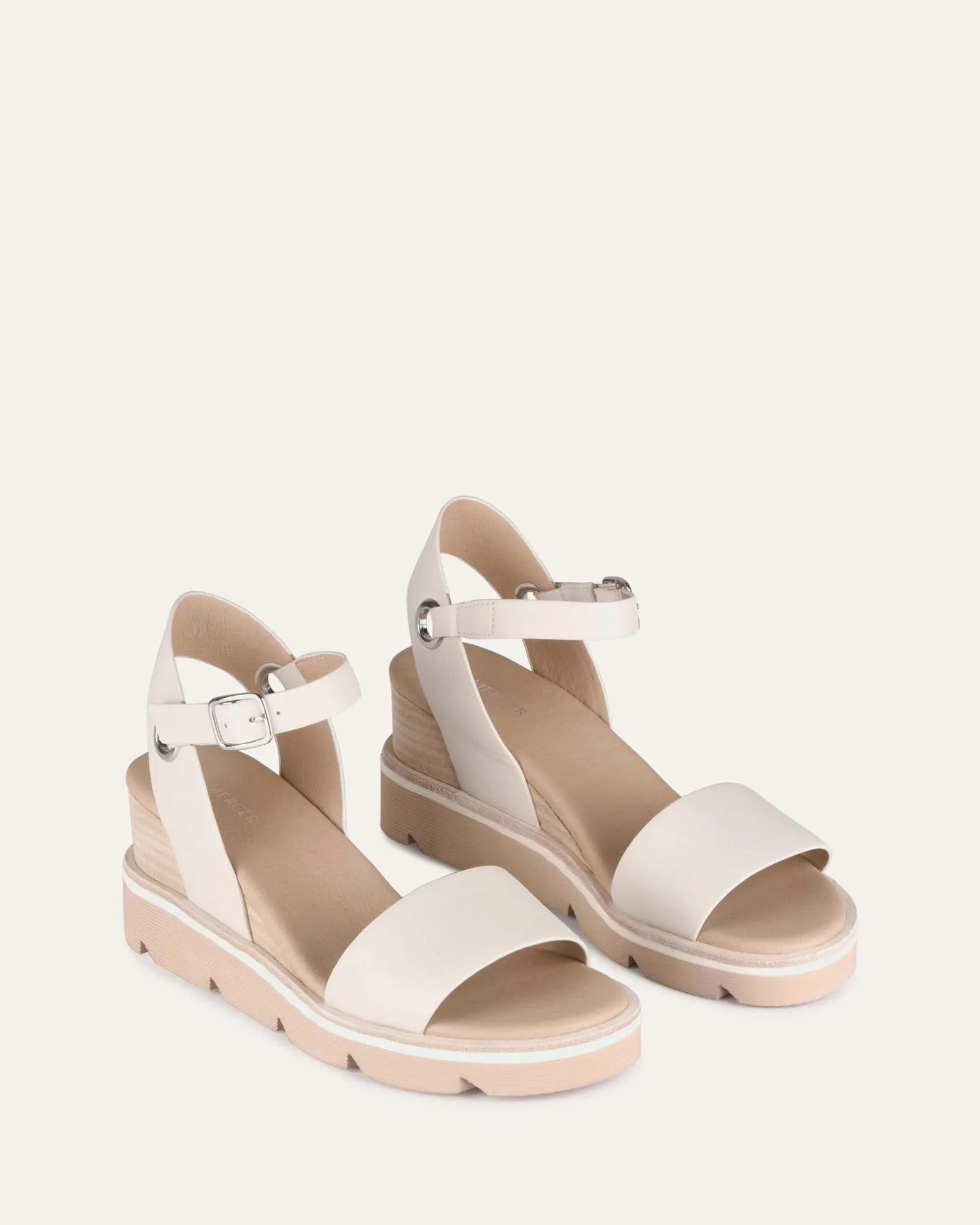 KATIE MID HEEL WEDGE SANDALS BONE LEATHER Jo Mercer