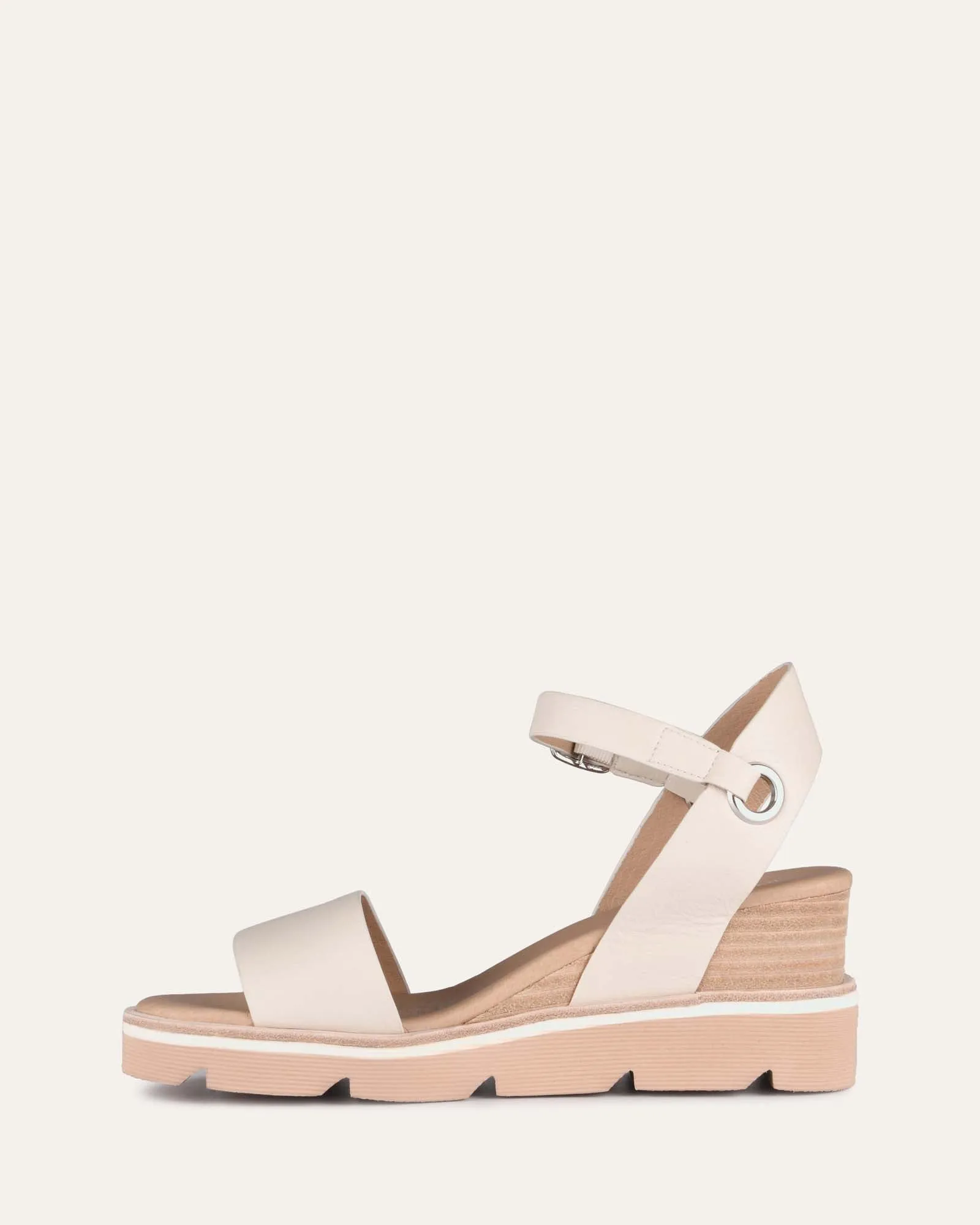 KATIE MID HEEL WEDGE SANDALS BONE LEATHER Jo Mercer
