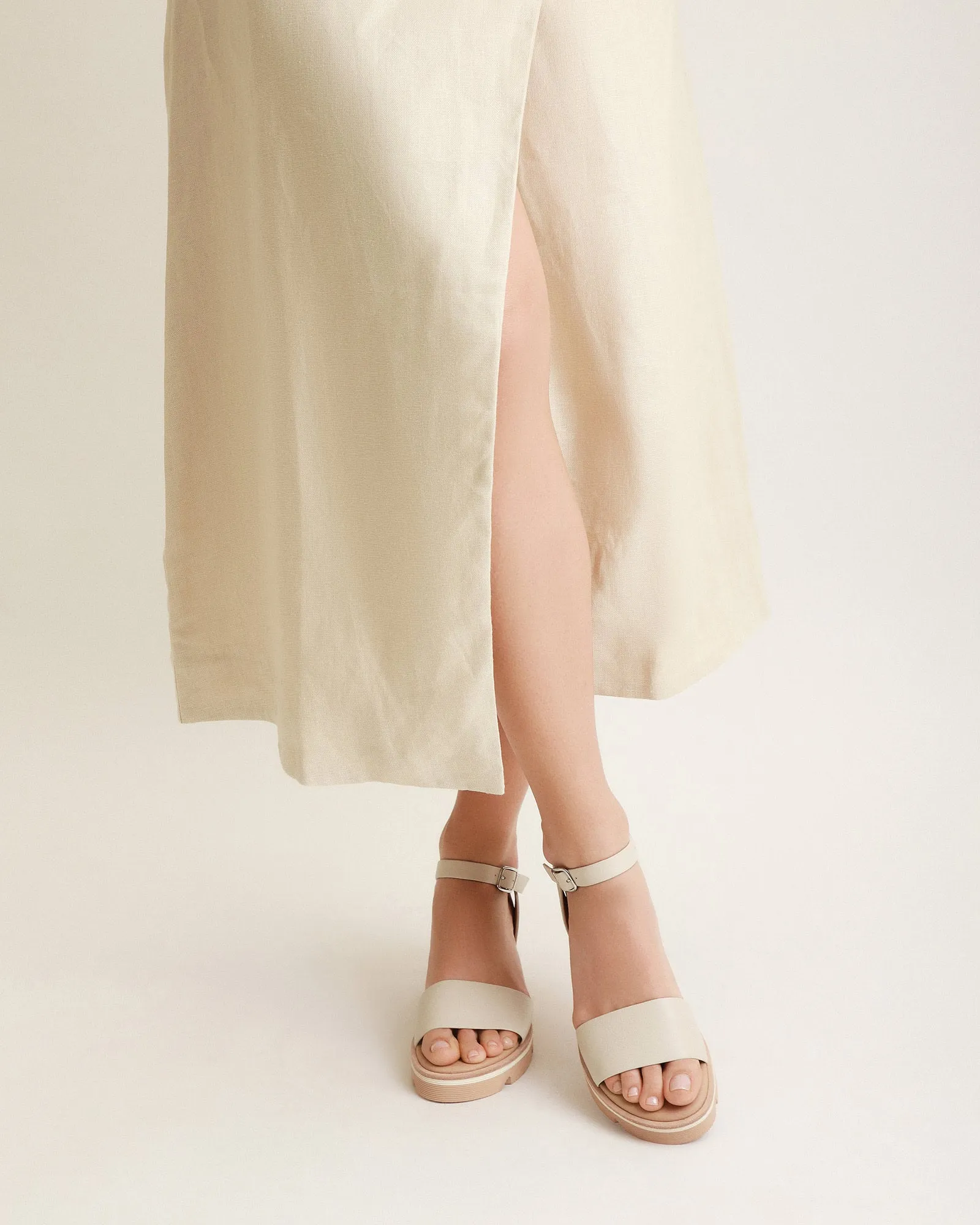 KATIE MID HEEL WEDGE SANDALS BONE LEATHER Jo Mercer