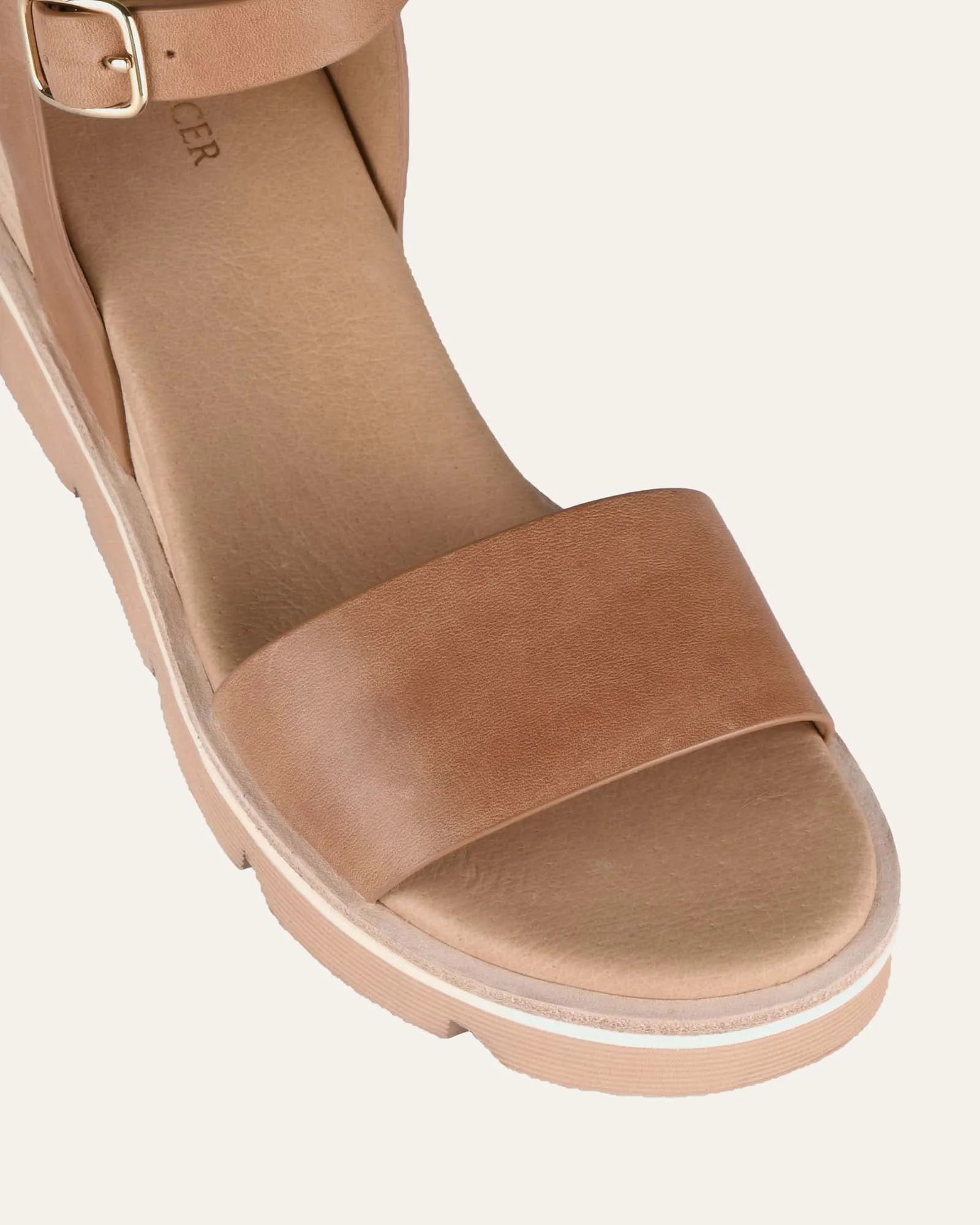 KATIE MID HEEL WEDGE SANDALS TAN LEATHER Jo Mercer