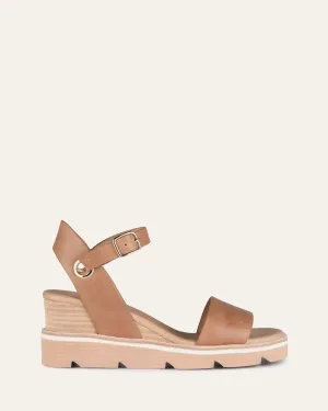 KATIE MID HEEL WEDGE SANDALS TAN LEATHER Jo Mercer