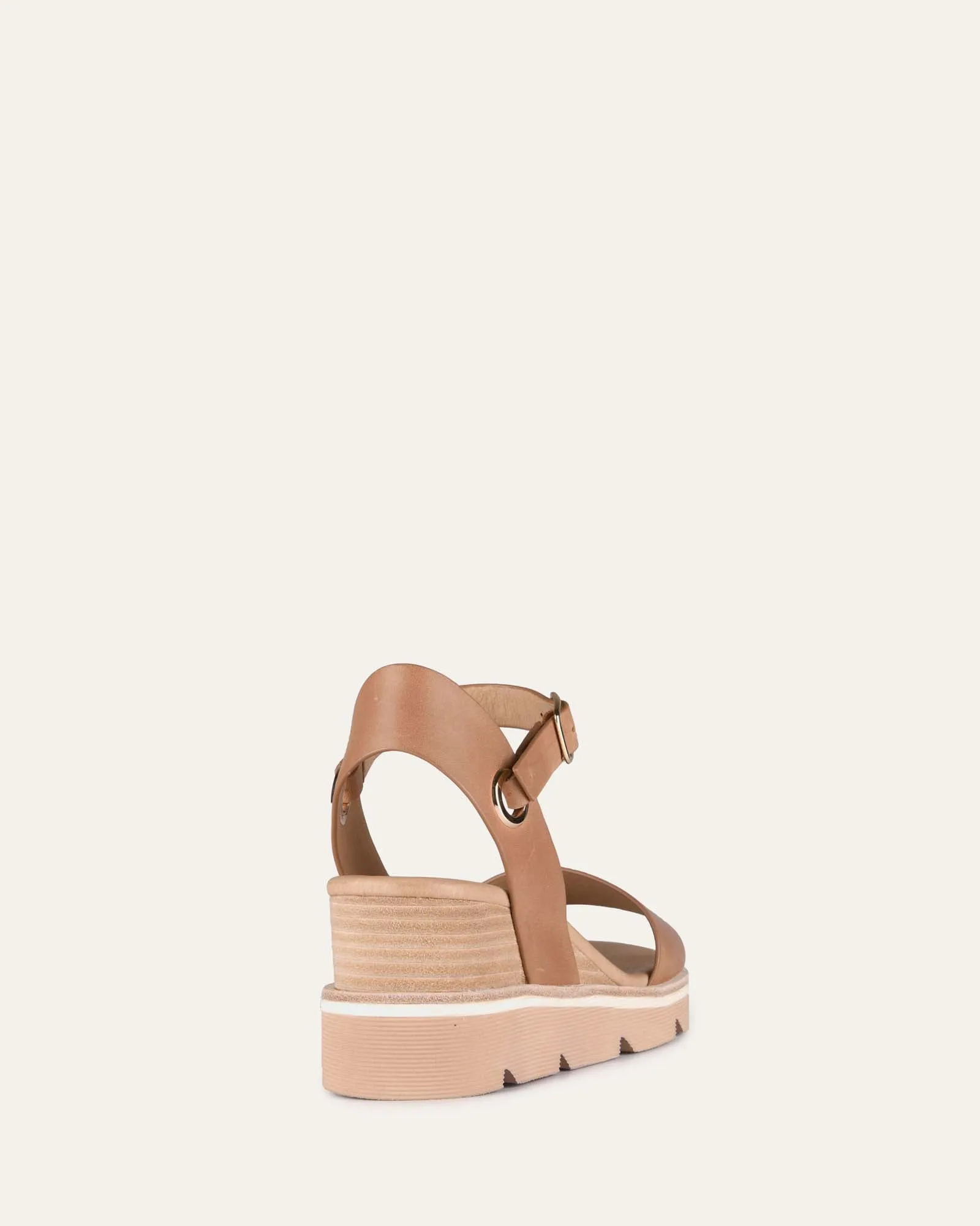 KATIE MID HEEL WEDGE SANDALS TAN LEATHER Jo Mercer