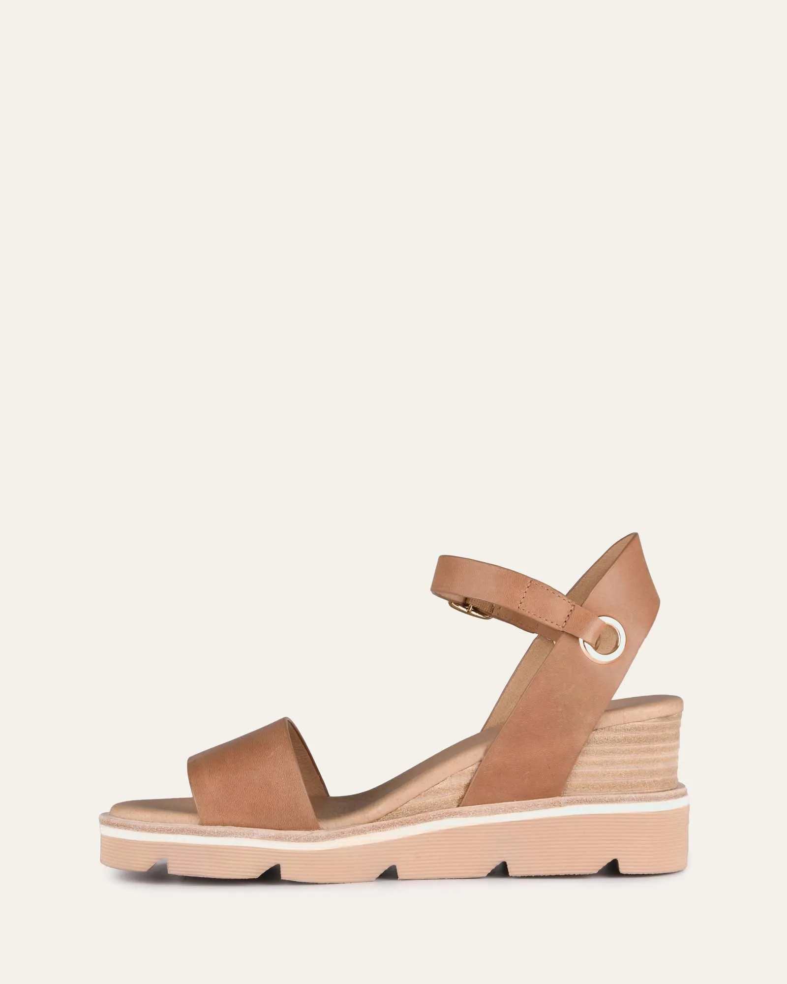 KATIE MID HEEL WEDGE SANDALS TAN LEATHER Jo Mercer