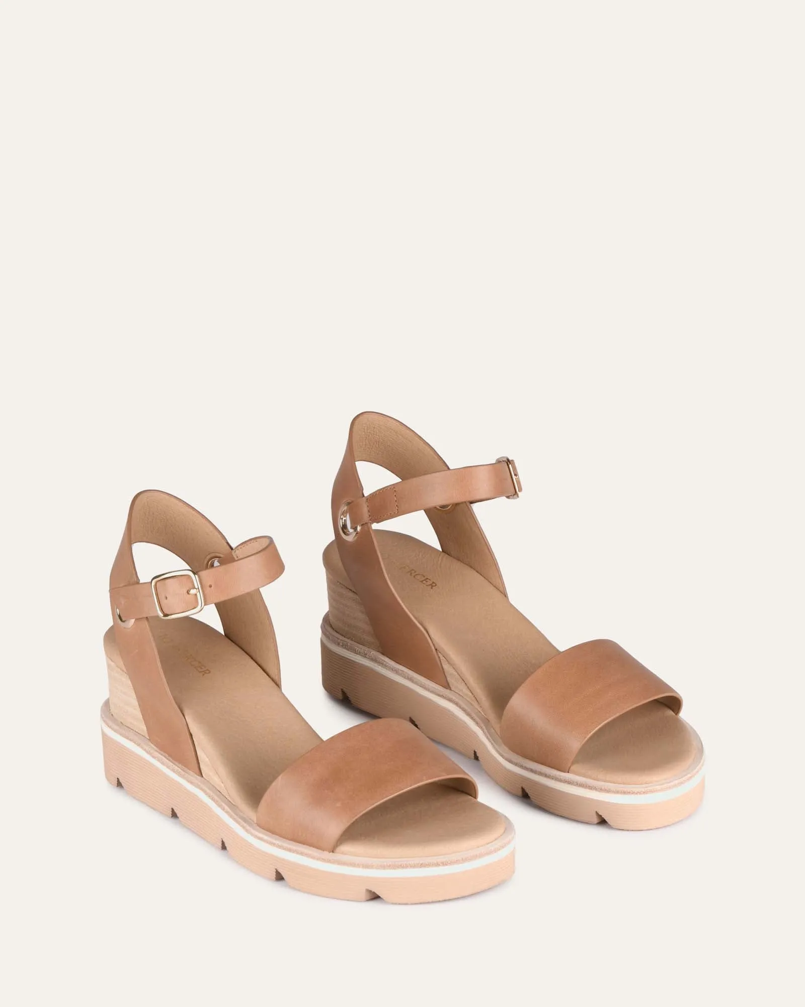 KATIE MID HEEL WEDGE SANDALS TAN LEATHER Jo Mercer
