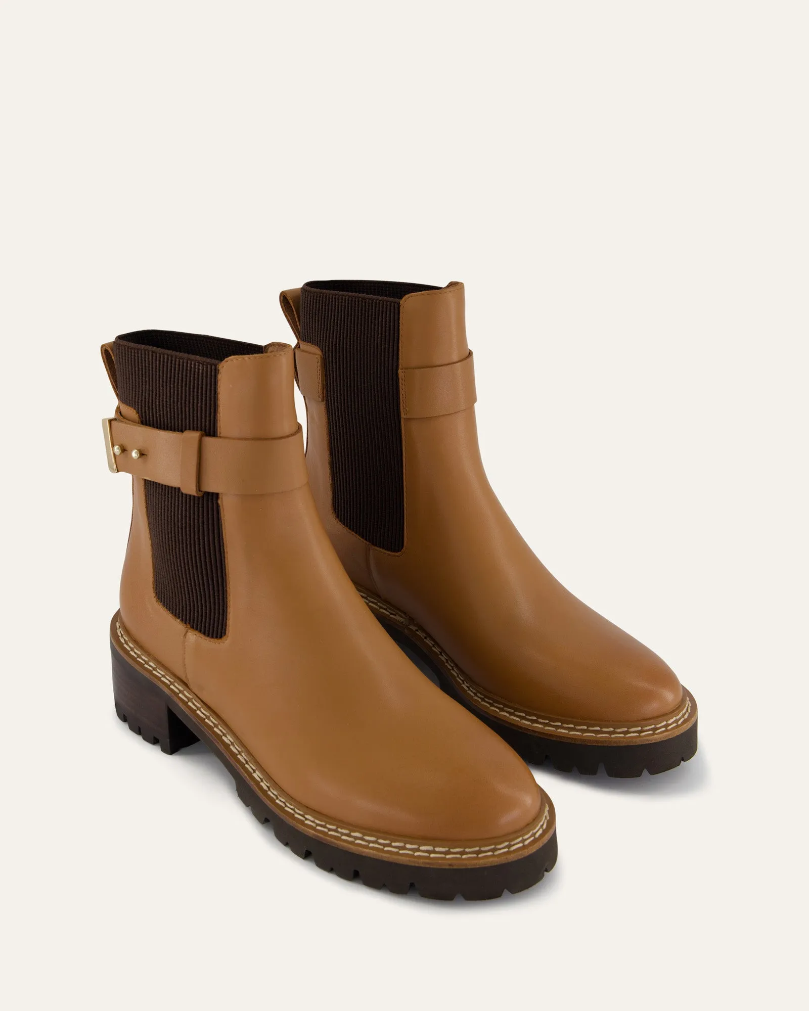KIKO FLAT ANKLE BOOTS TRUE TAN LEATHER Jo Mercer