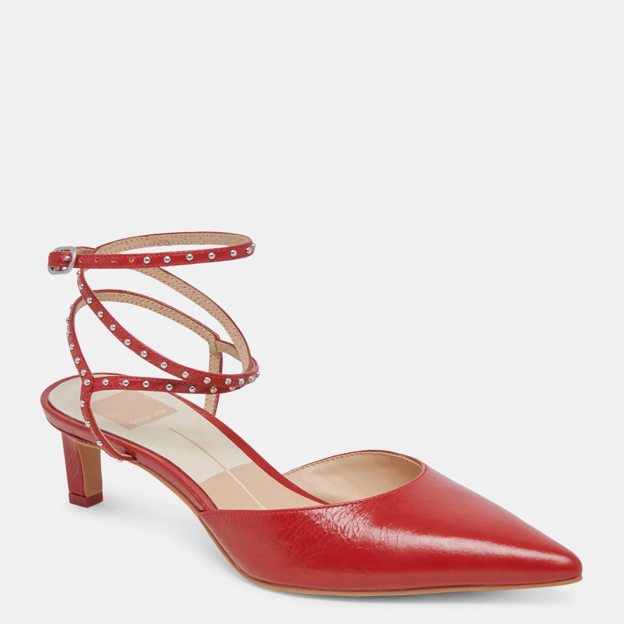 Loklyn Stud Heels Red Crinkle Patent