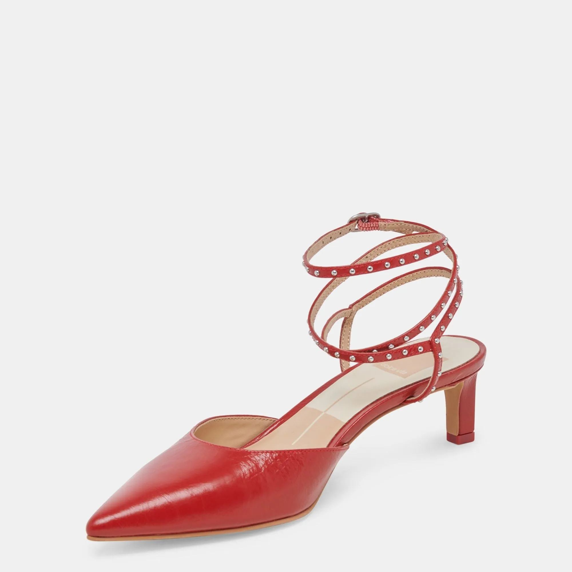 Loklyn Stud Heels Red Crinkle Patent