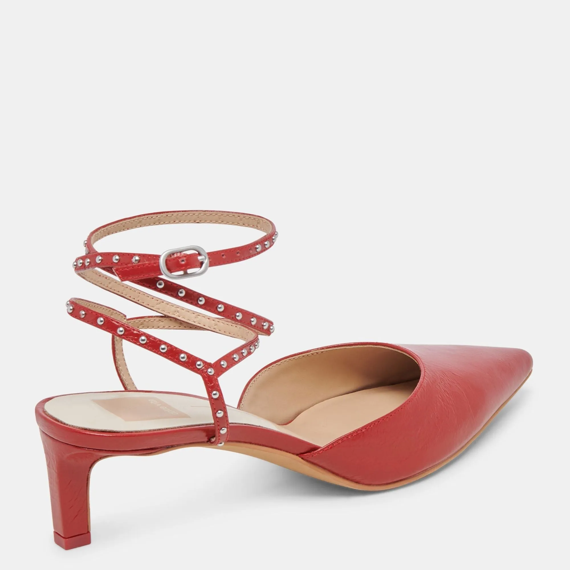 Loklyn Stud Heels Red Crinkle Patent