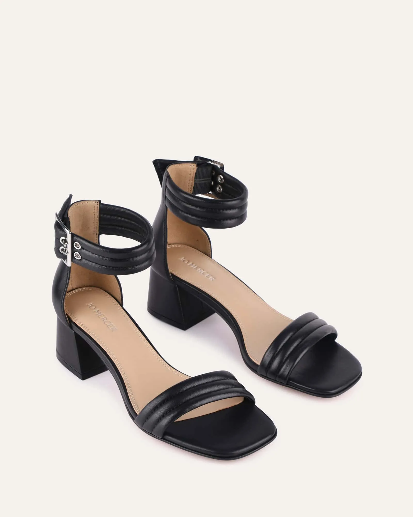 LYRIC MID HEEL SANDALS BLACK LEATHER Jo Mercer