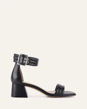 LYRIC MID HEEL SANDALS BLACK LEATHER Jo Mercer