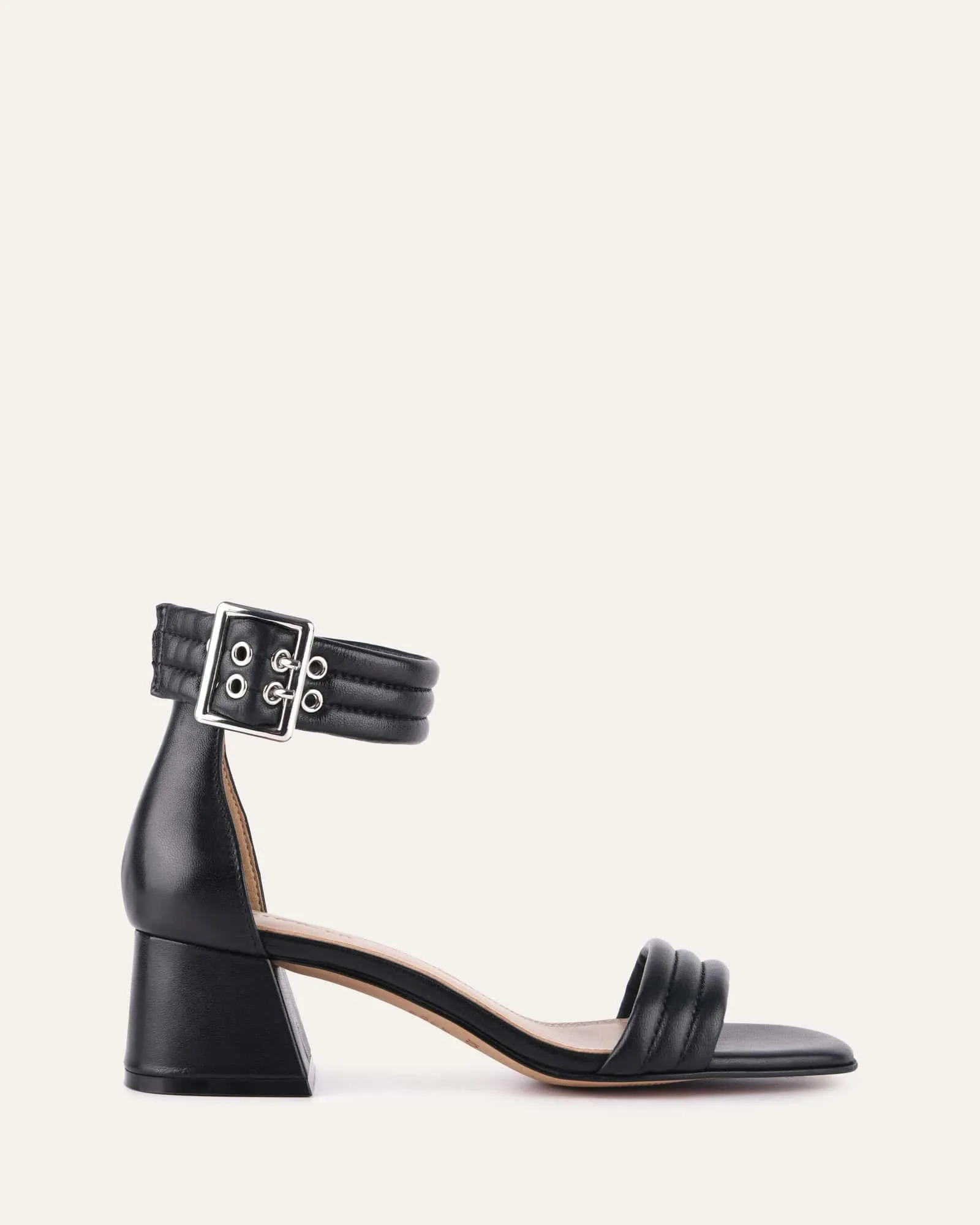 LYRIC MID HEEL SANDALS BLACK LEATHER Jo Mercer