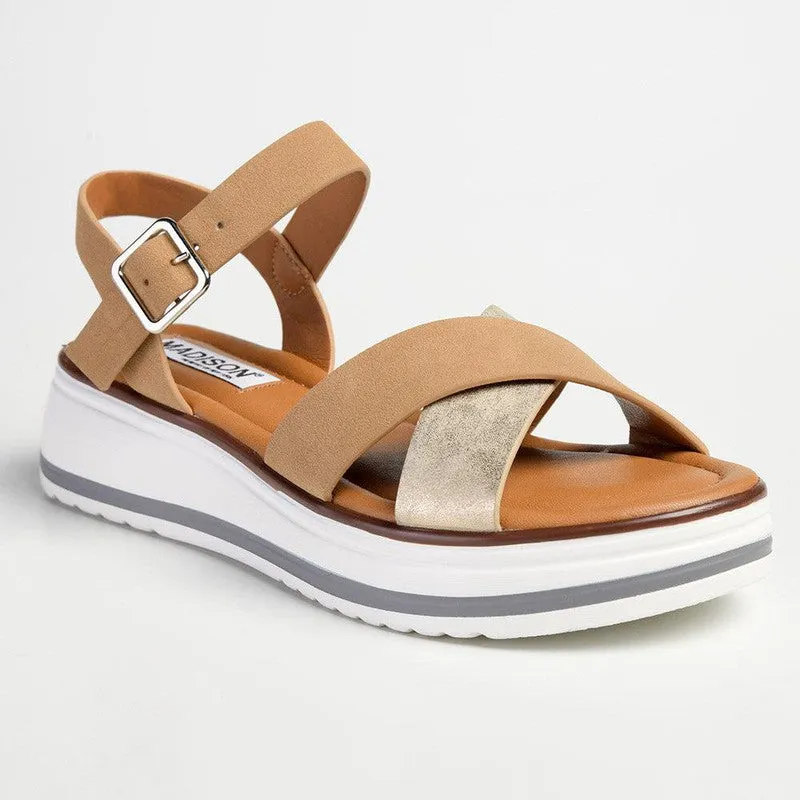 Madison Jacklynn Crossover Footbed Sandal - Camel/Gold