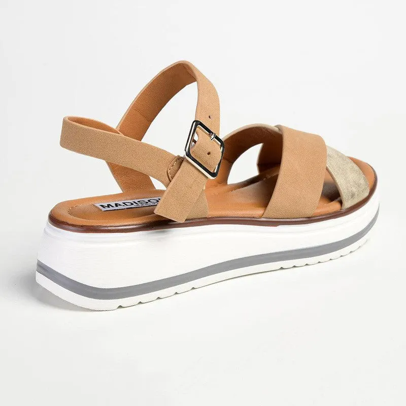 Madison Jacklynn Crossover Footbed Sandal - Camel/Gold