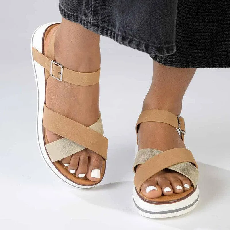 Madison Jacklynn Crossover Footbed Sandal - Camel/Gold