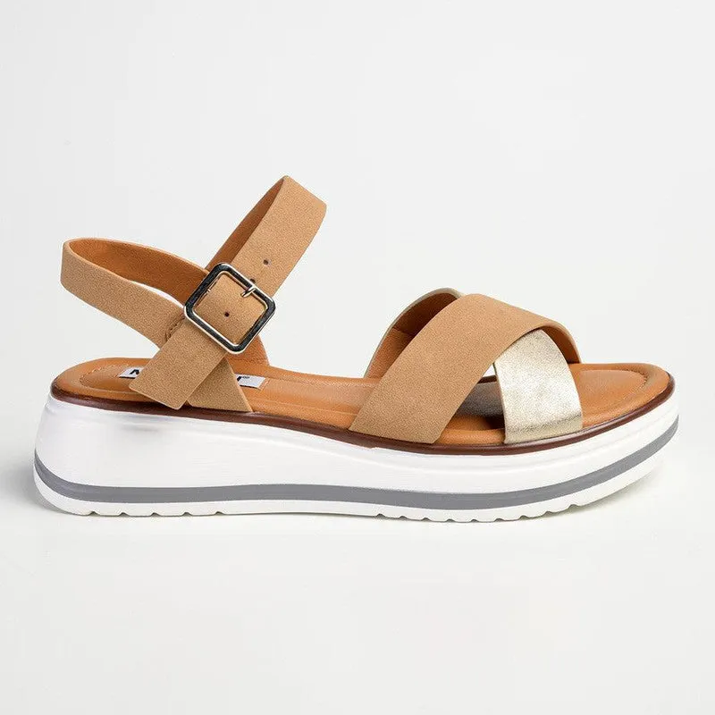 Madison Jacklynn Crossover Footbed Sandal - Camel/Gold