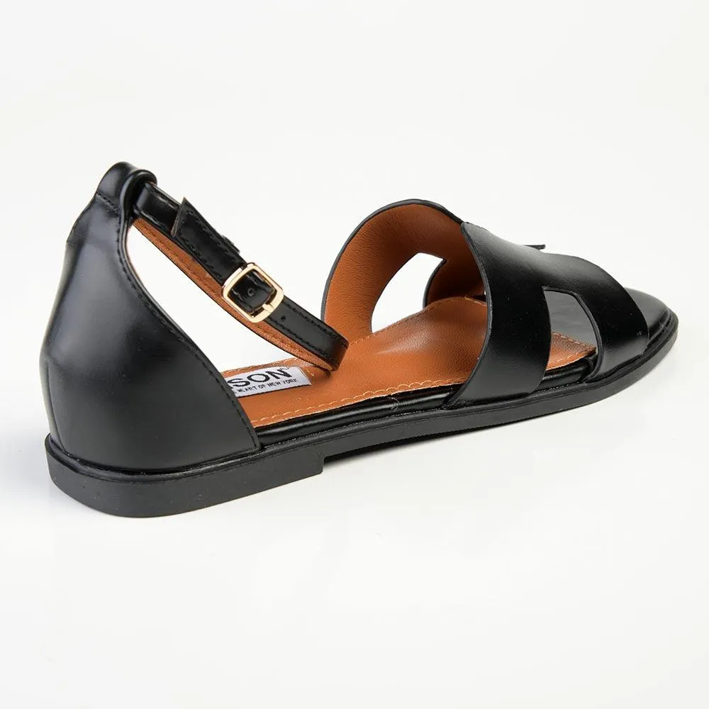 Madison Jenny H Bar Flat Sandal - Black