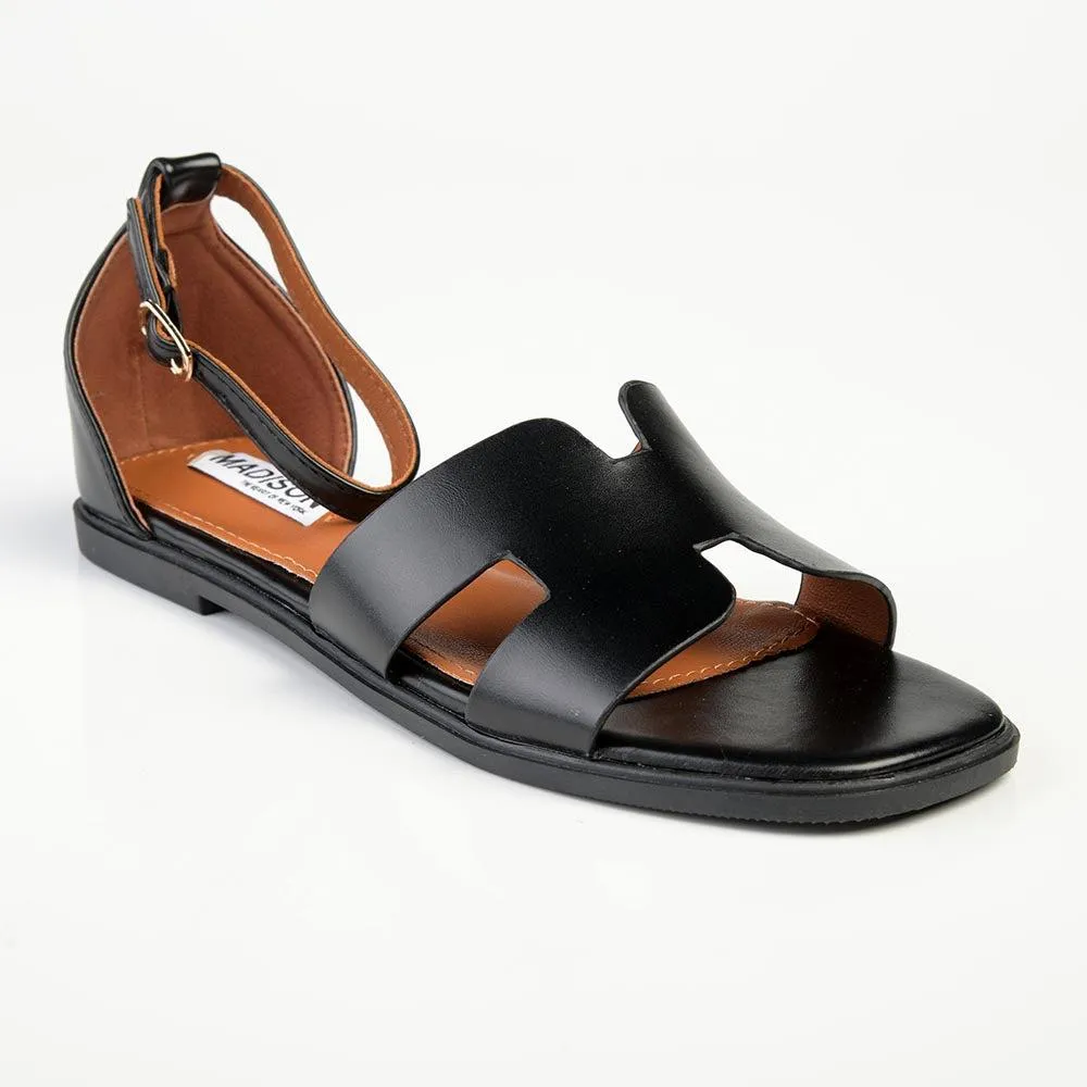 Madison Jenny H Bar Flat Sandal - Black