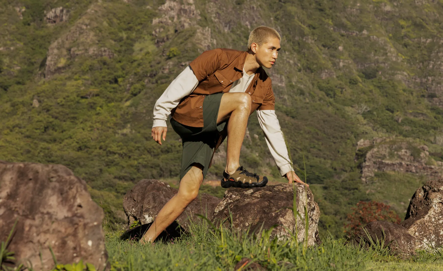 Men's Hyperport Fisherman Leather Sandal  |  Brindle/Oak Buff KEEN