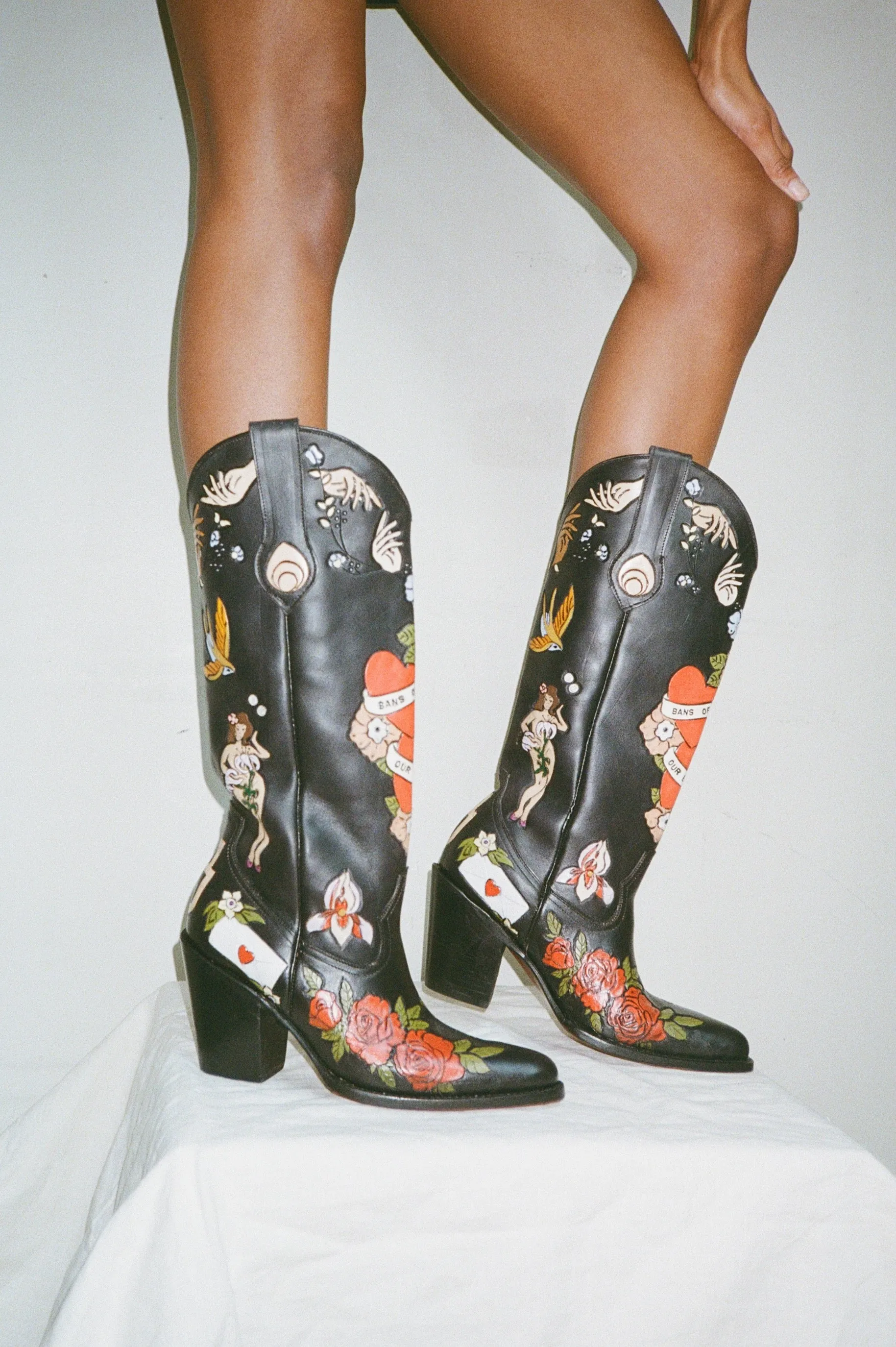 My Body My Choice Doodle Cowboy Boot in Midnight Brother Vellies