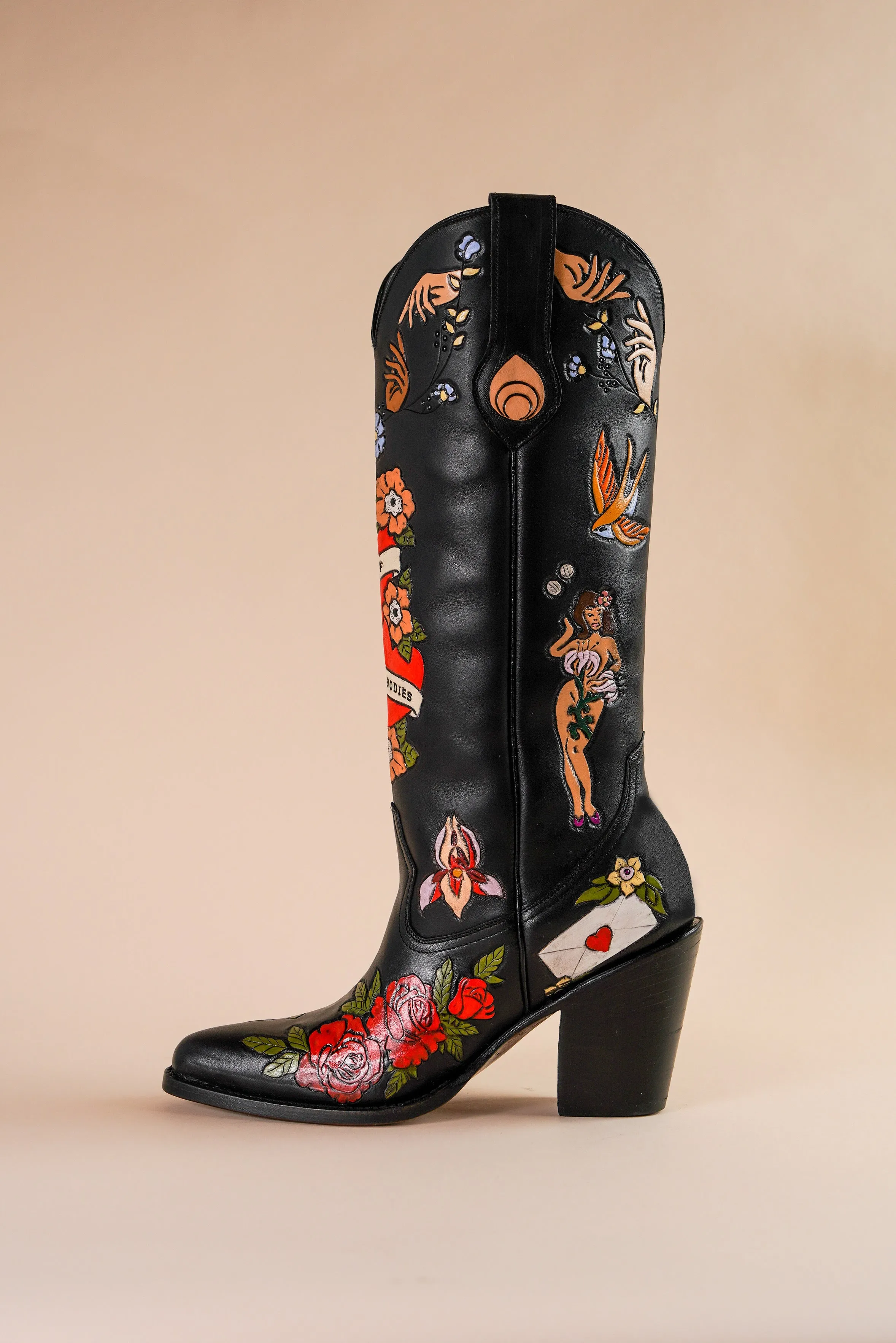 My Body My Choice Doodle Cowboy Boot in Midnight Brother Vellies