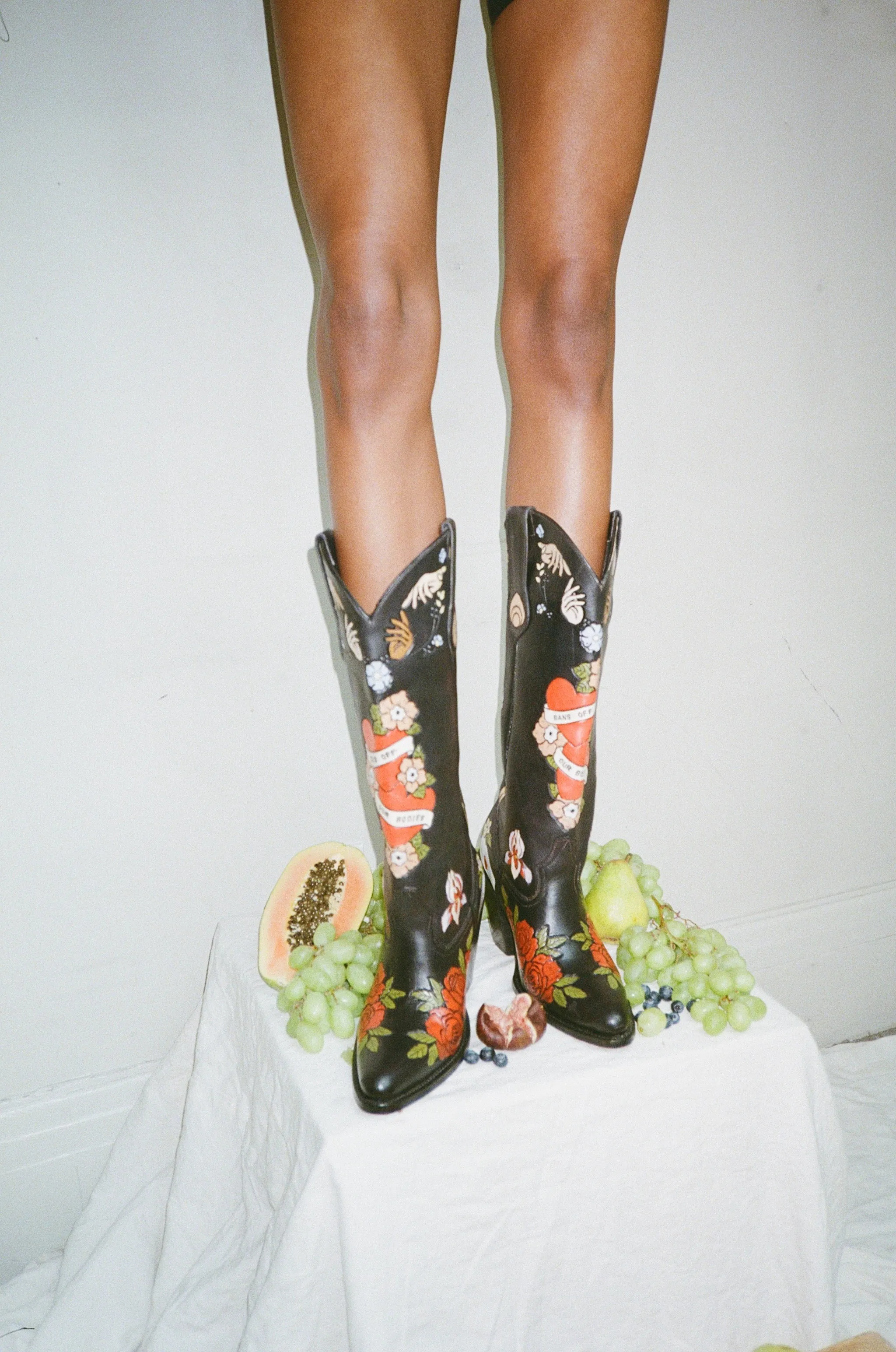 My Body My Choice Doodle Cowboy Boot in Midnight Brother Vellies