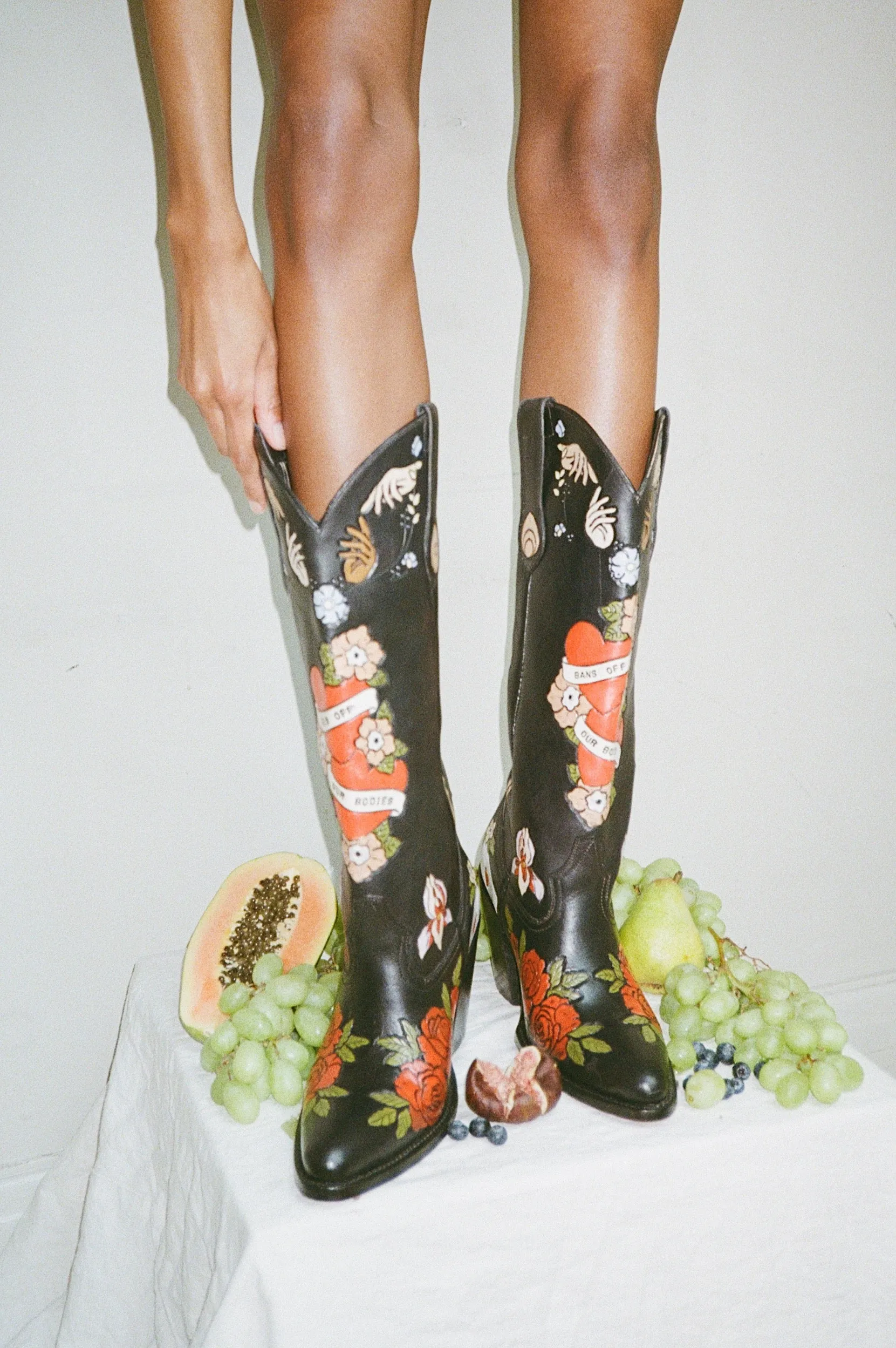 My Body My Choice Doodle Cowboy Boot in Midnight Brother Vellies