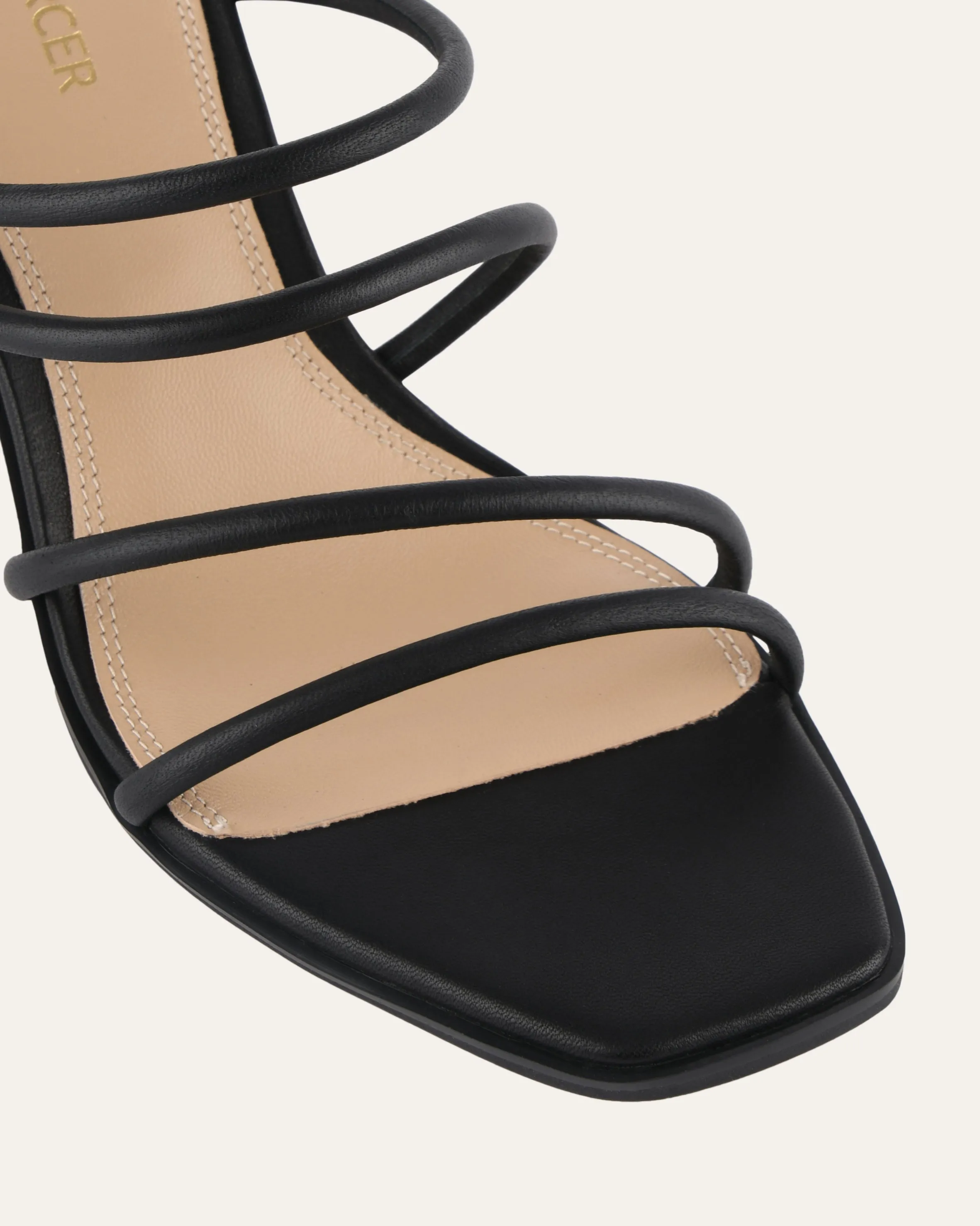 NAOMI MID HEEL SANDALS BLACK LEATHER Jo Mercer