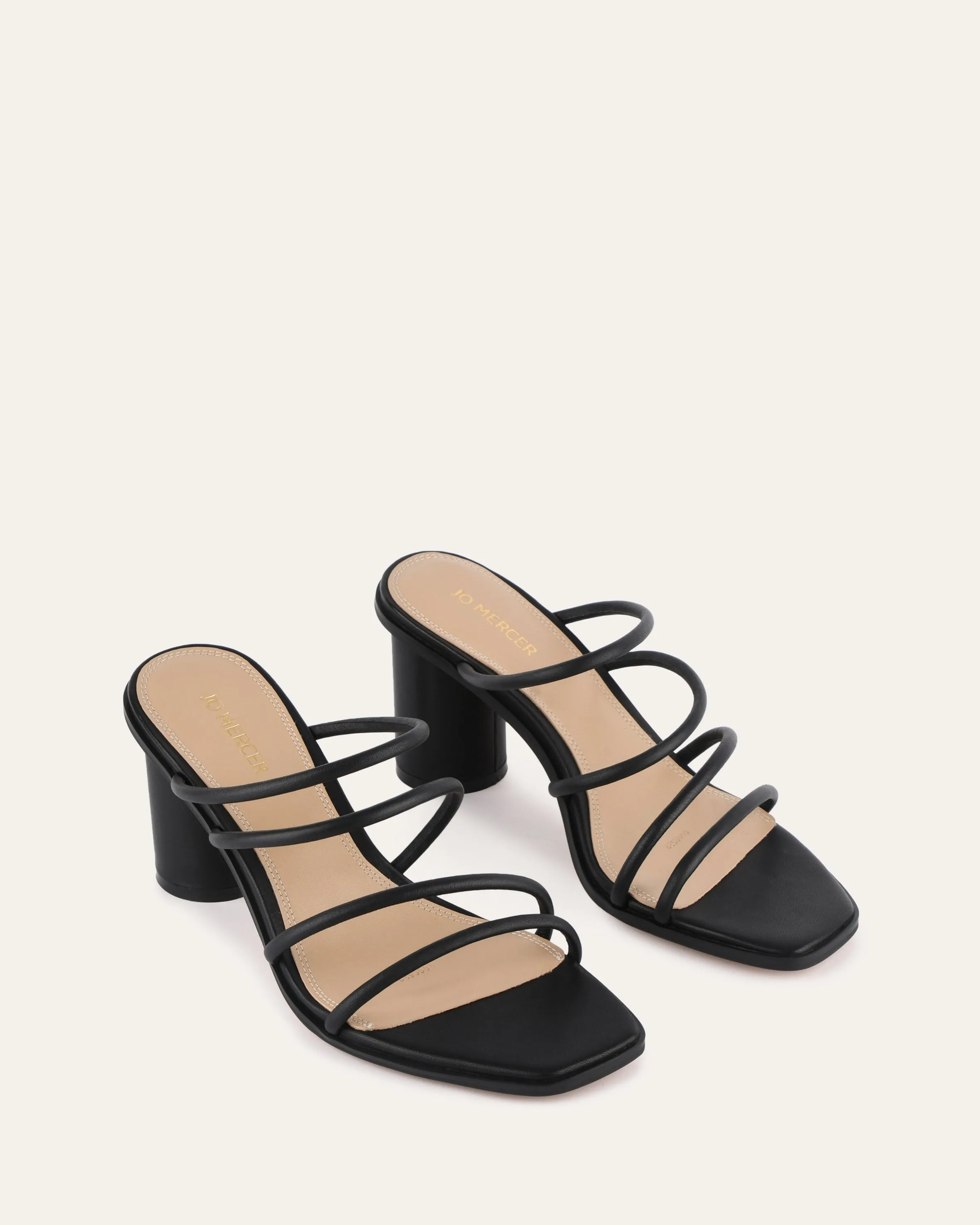 NAOMI MID HEEL SANDALS BLACK LEATHER Jo Mercer