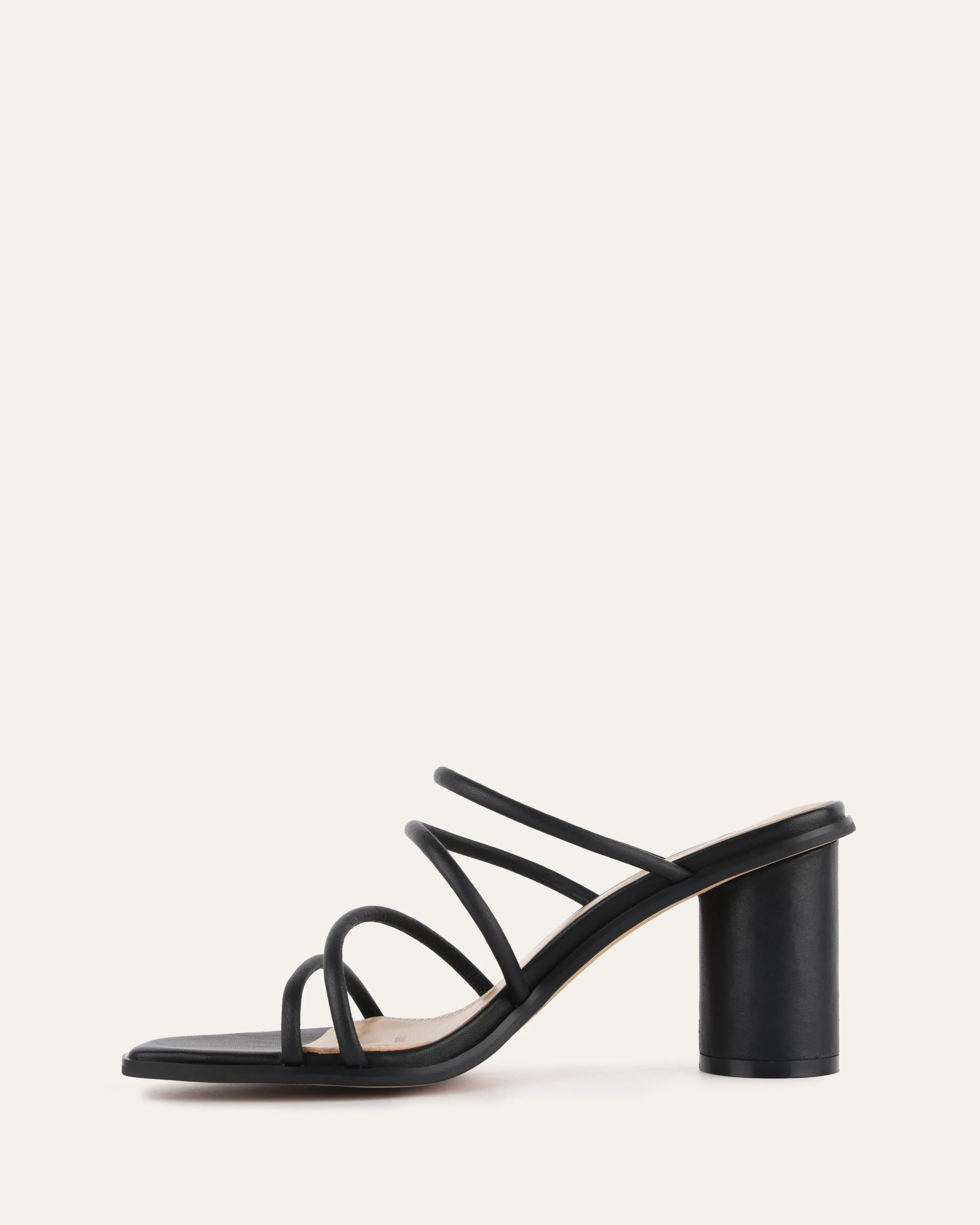 NAOMI MID HEEL SANDALS BLACK LEATHER Jo Mercer
