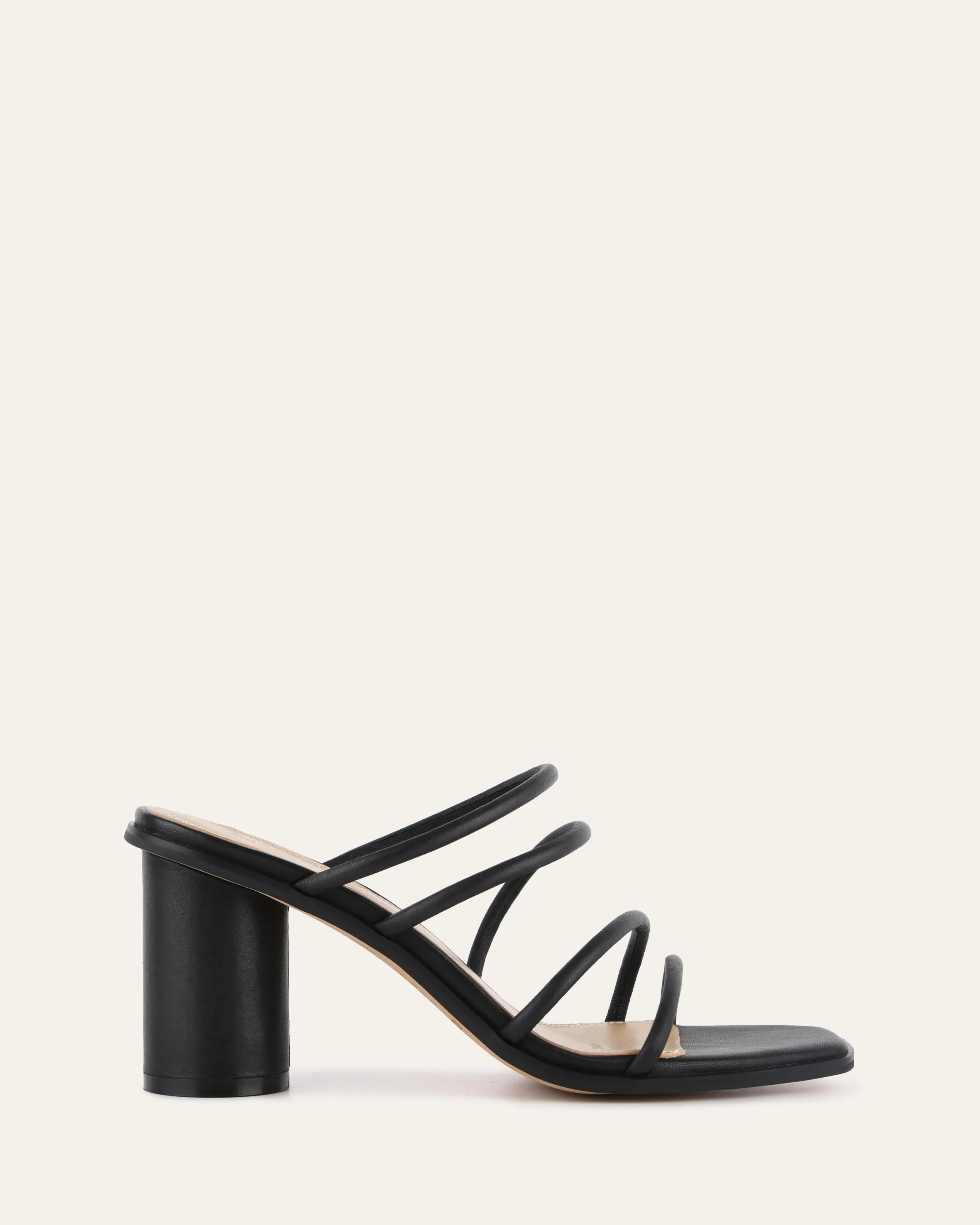 NAOMI MID HEEL SANDALS BLACK LEATHER Jo Mercer